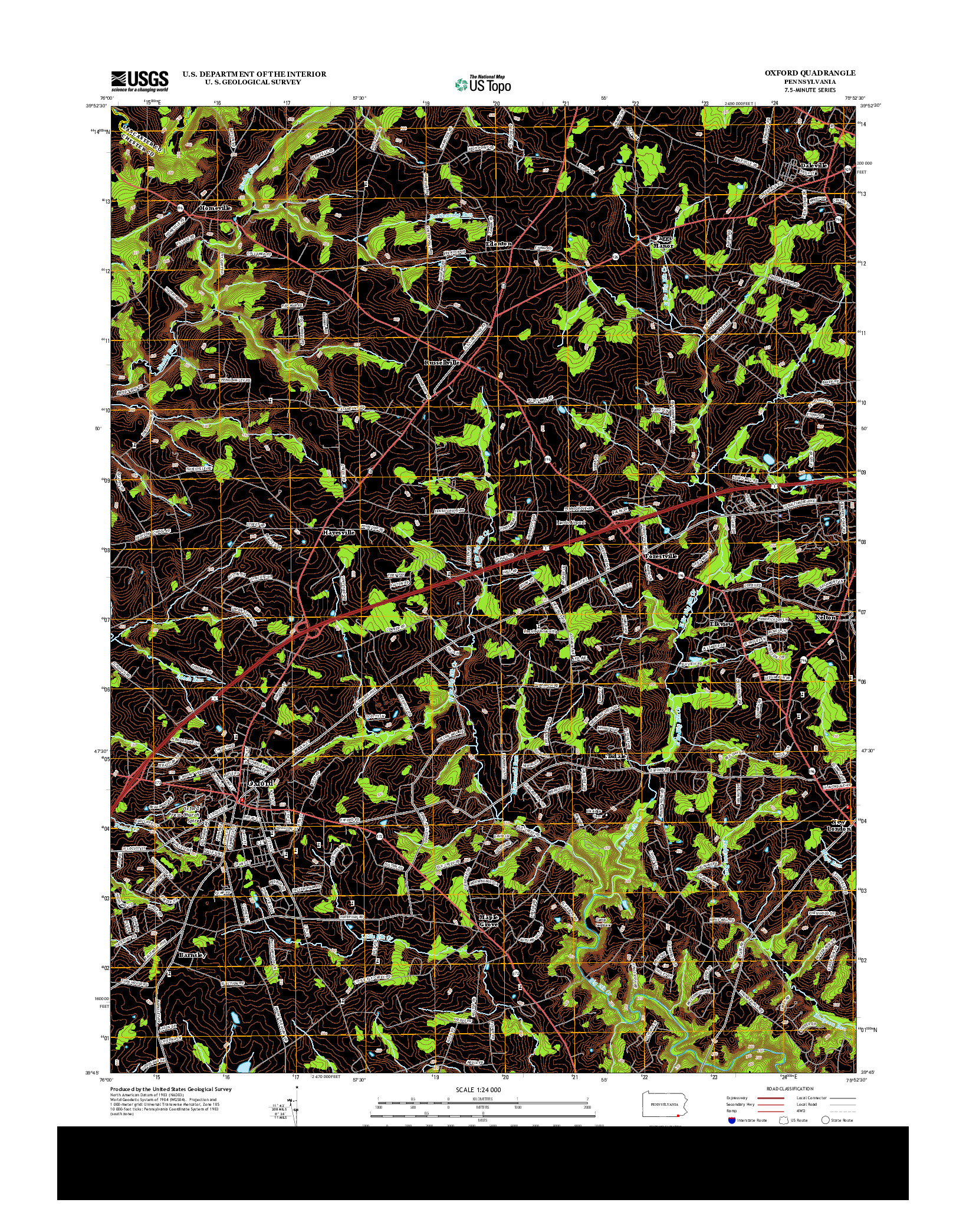 USGS US TOPO 7.5-MINUTE MAP FOR OXFORD, PA 2013