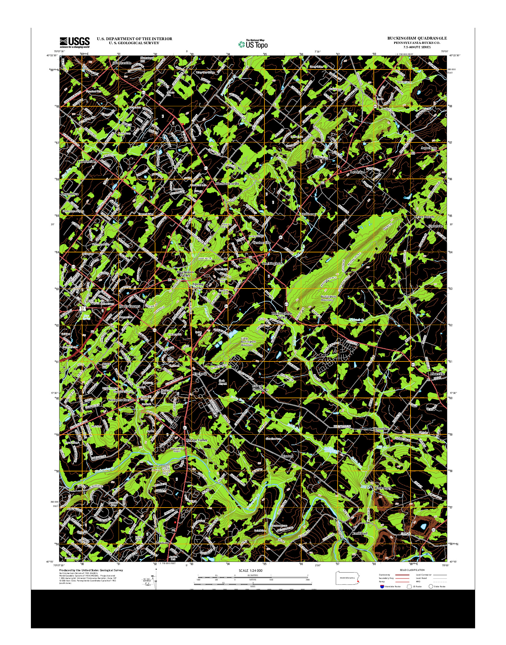 USGS US TOPO 7.5-MINUTE MAP FOR BUCKINGHAM, PA 2013