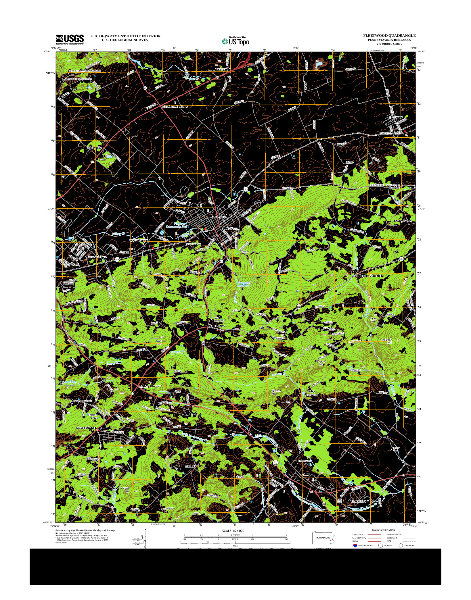 USGS US TOPO 7.5-MINUTE MAP FOR FLEETWOOD, PA 2013