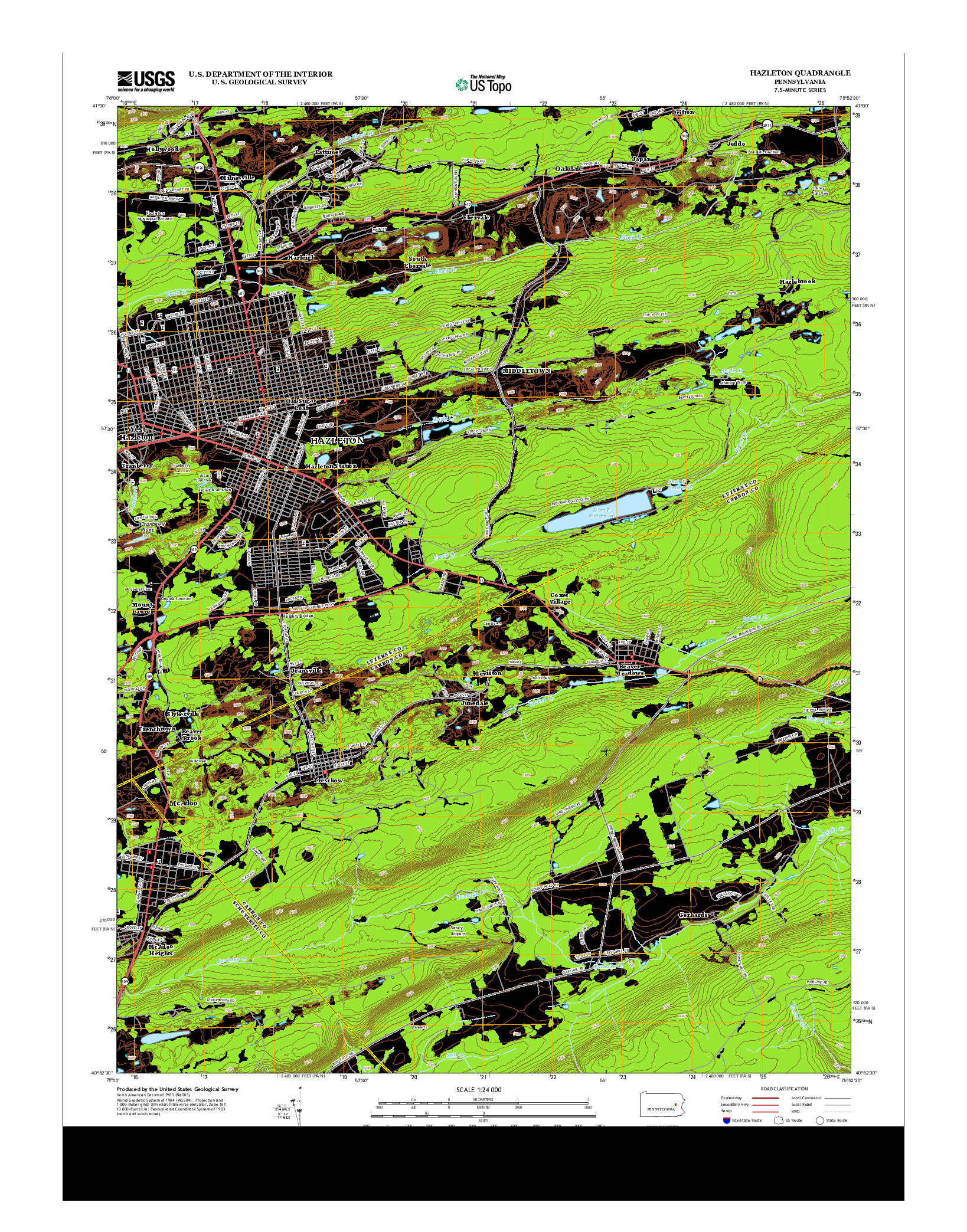 USGS US TOPO 7.5-MINUTE MAP FOR HAZLETON, PA 2013