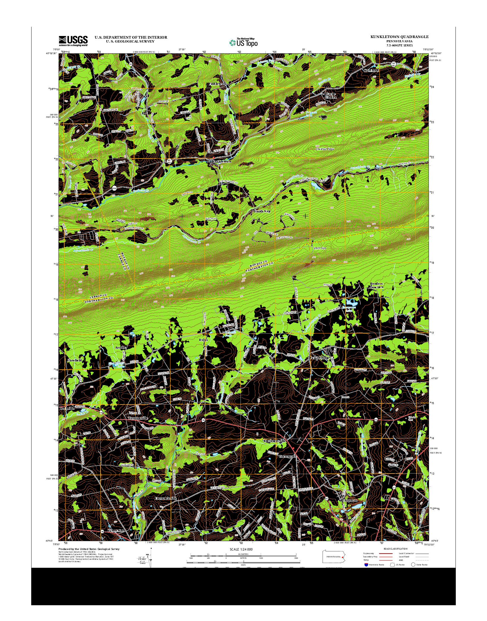 USGS US TOPO 7.5-MINUTE MAP FOR KUNKLETOWN, PA 2013