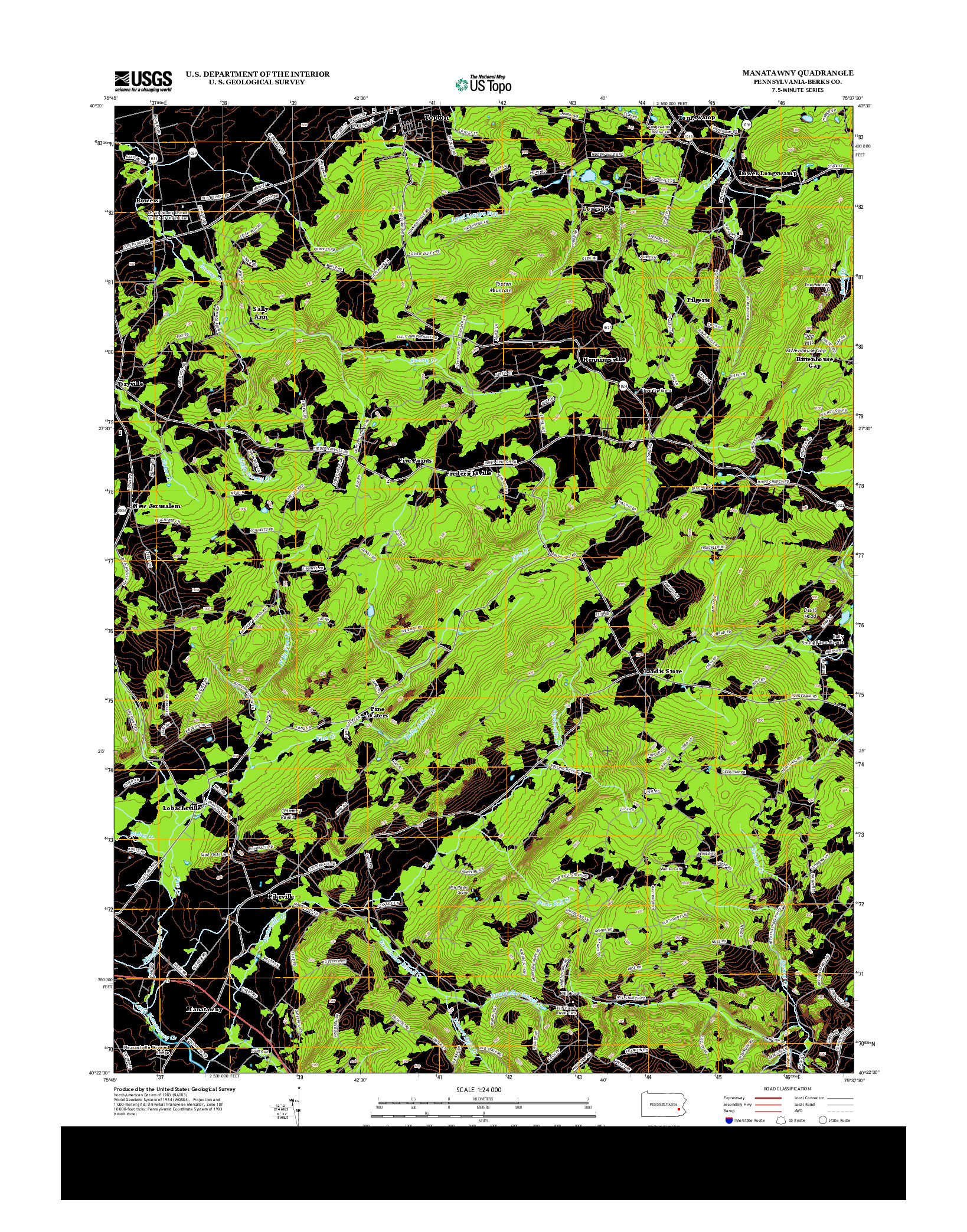 USGS US TOPO 7.5-MINUTE MAP FOR MANATAWNY, PA 2013