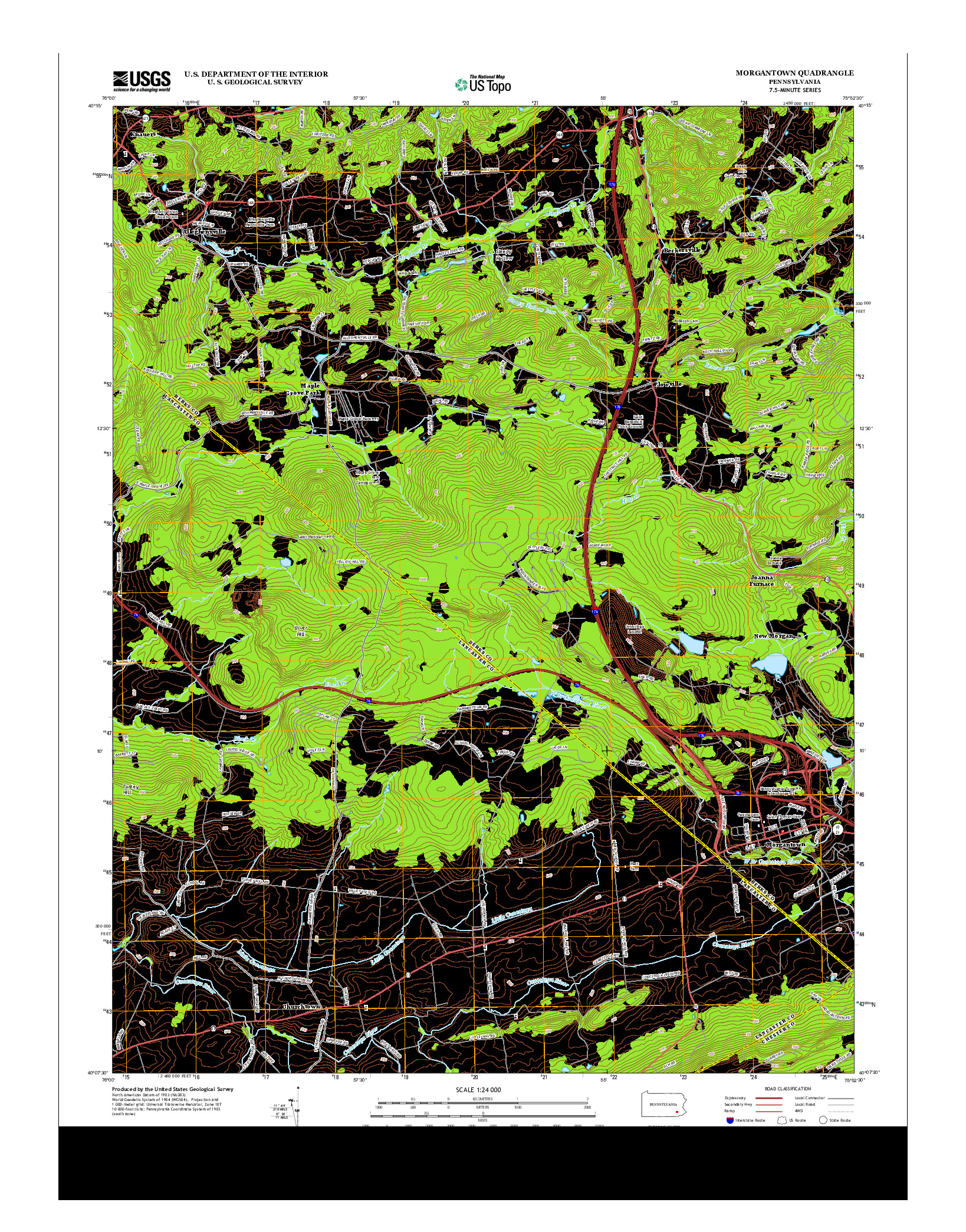 USGS US TOPO 7.5-MINUTE MAP FOR MORGANTOWN, PA 2013