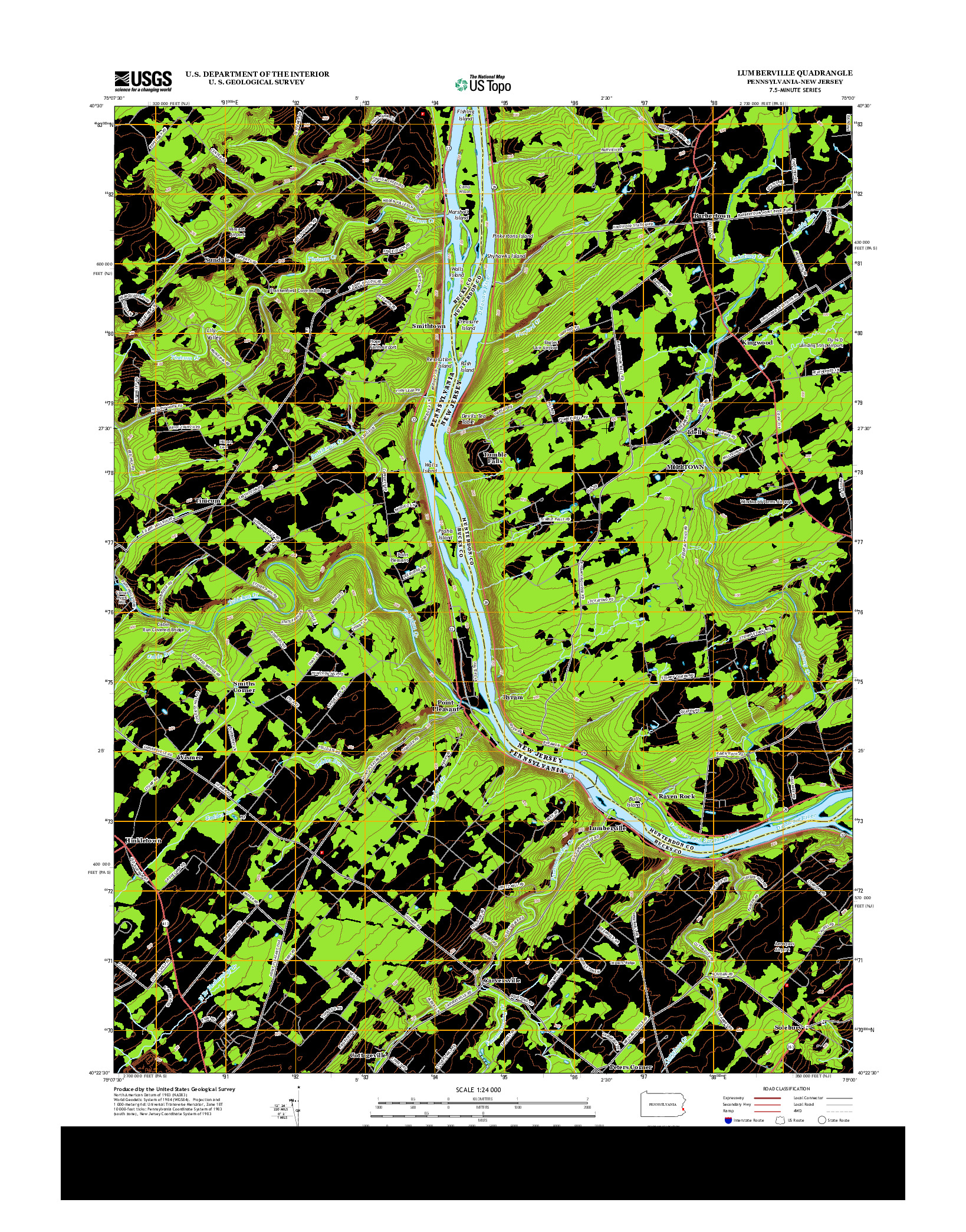 USGS US TOPO 7.5-MINUTE MAP FOR LUMBERVILLE, PA-NJ 2013
