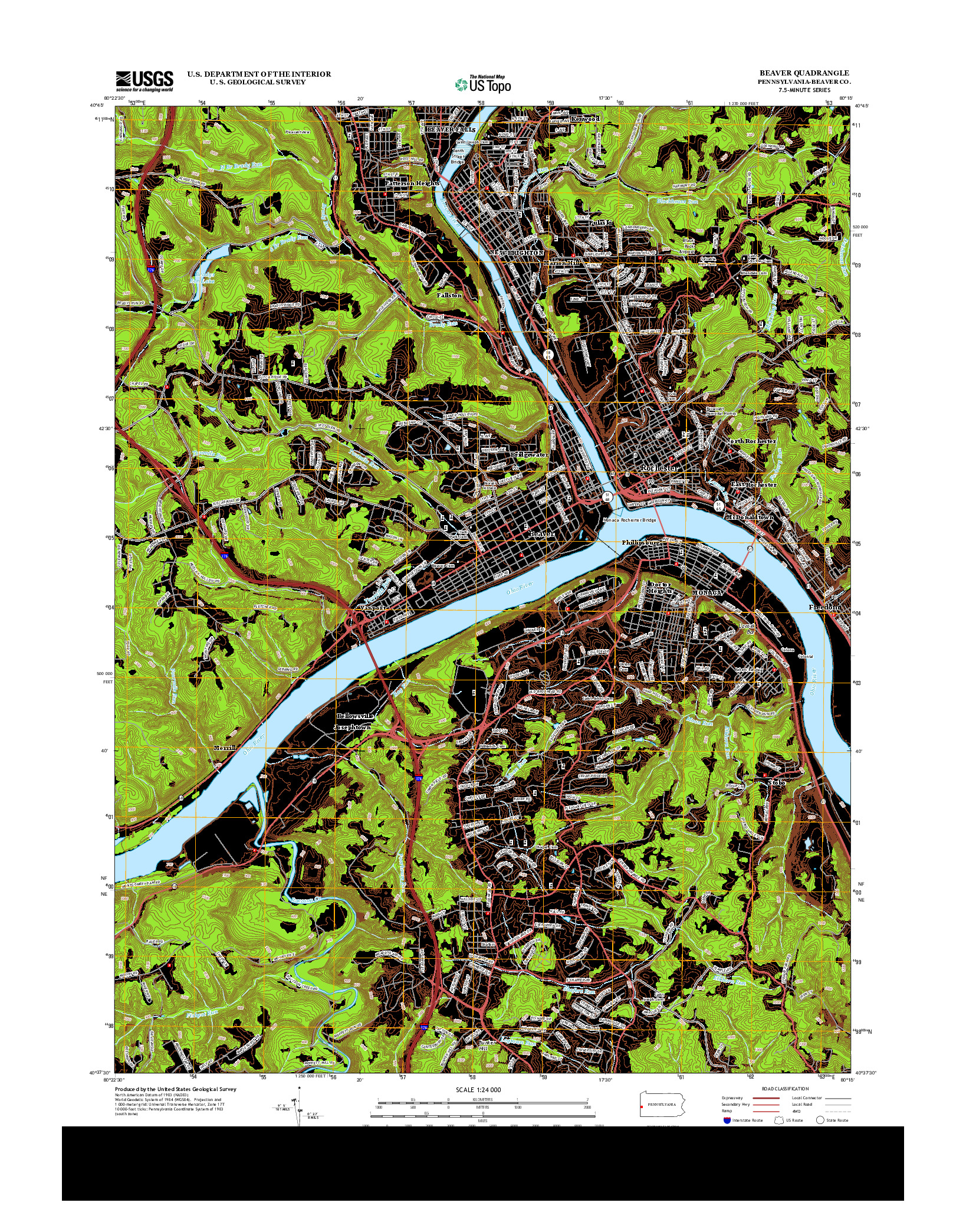 USGS US TOPO 7.5-MINUTE MAP FOR BEAVER, PA 2013