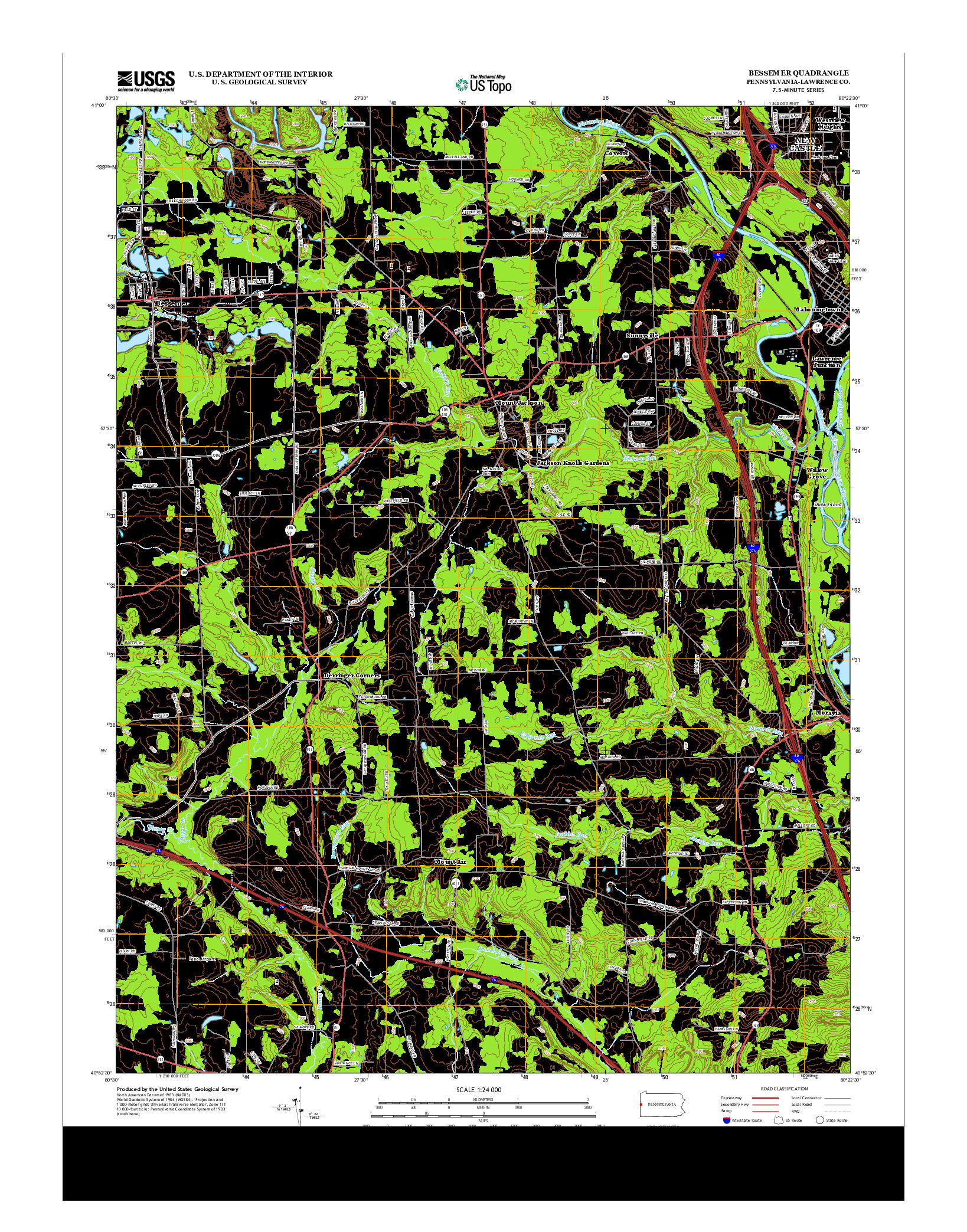 USGS US TOPO 7.5-MINUTE MAP FOR BESSEMER, PA 2013