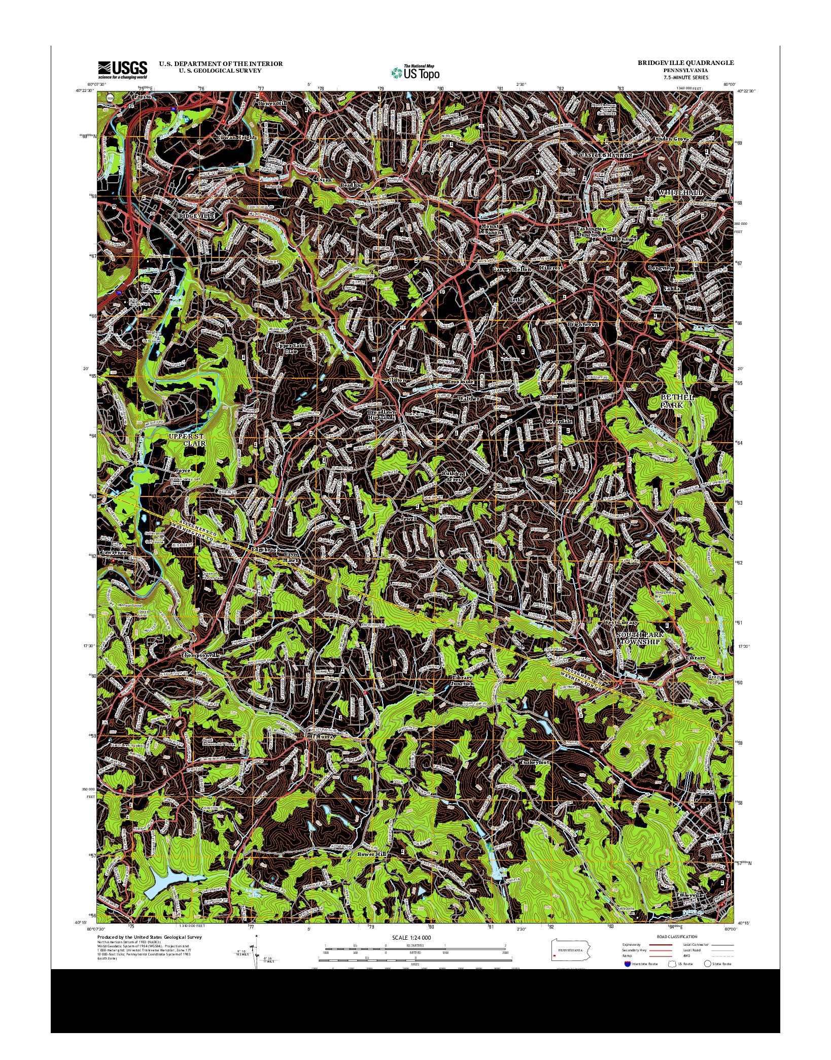 USGS US TOPO 7.5-MINUTE MAP FOR BRIDGEVILLE, PA 2013