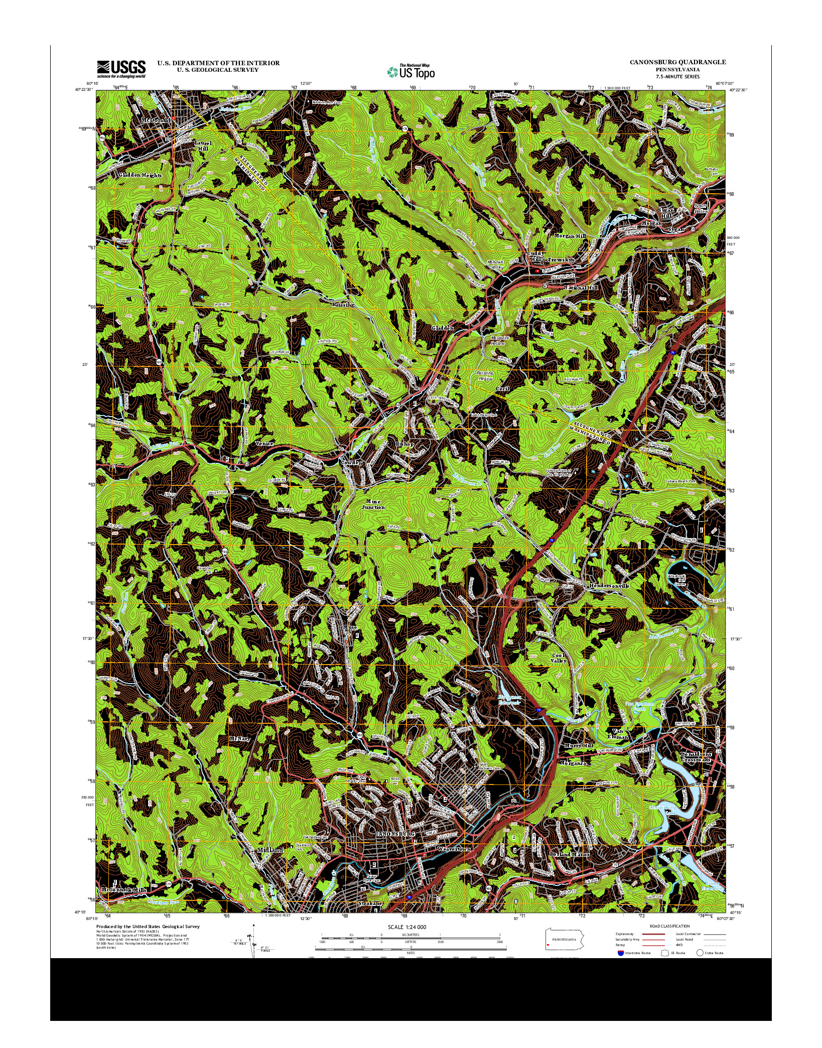 USGS US TOPO 7.5-MINUTE MAP FOR CANONSBURG, PA 2013