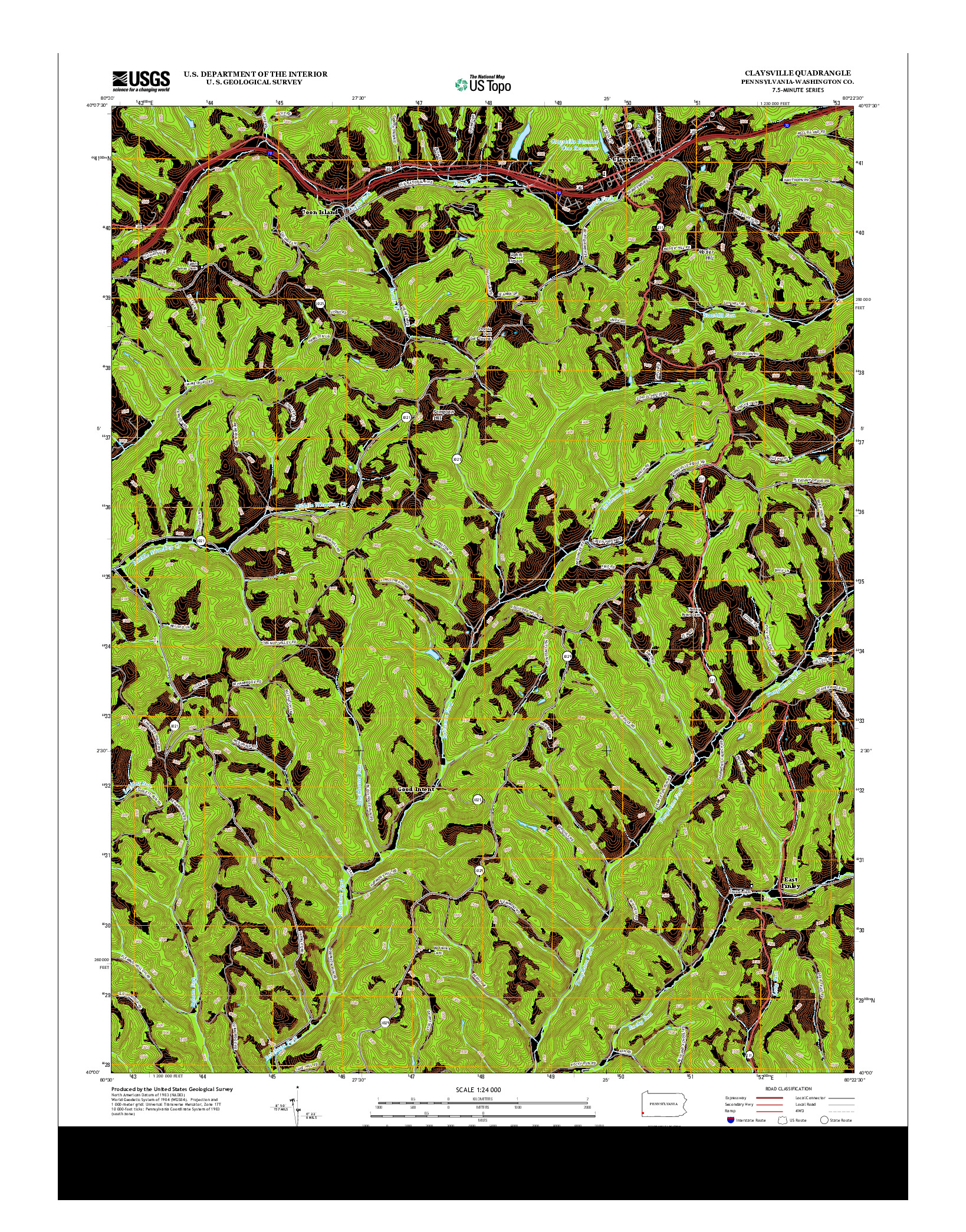 USGS US TOPO 7.5-MINUTE MAP FOR CLAYSVILLE, PA 2013