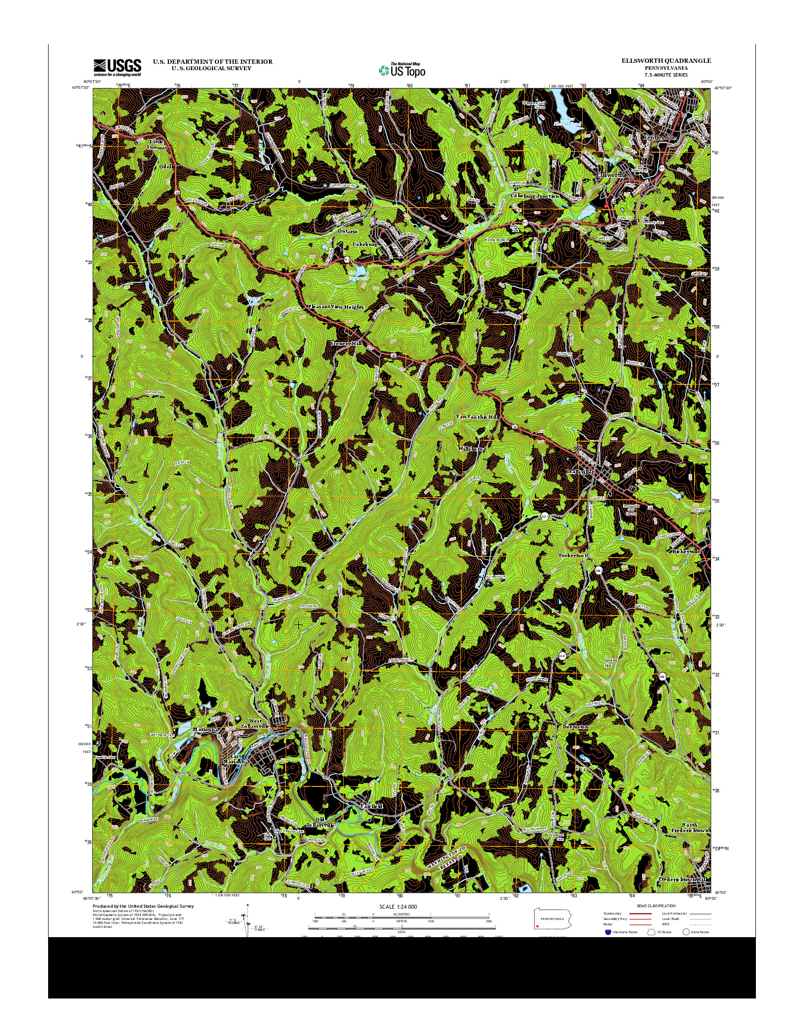 USGS US TOPO 7.5-MINUTE MAP FOR ELLSWORTH, PA 2013