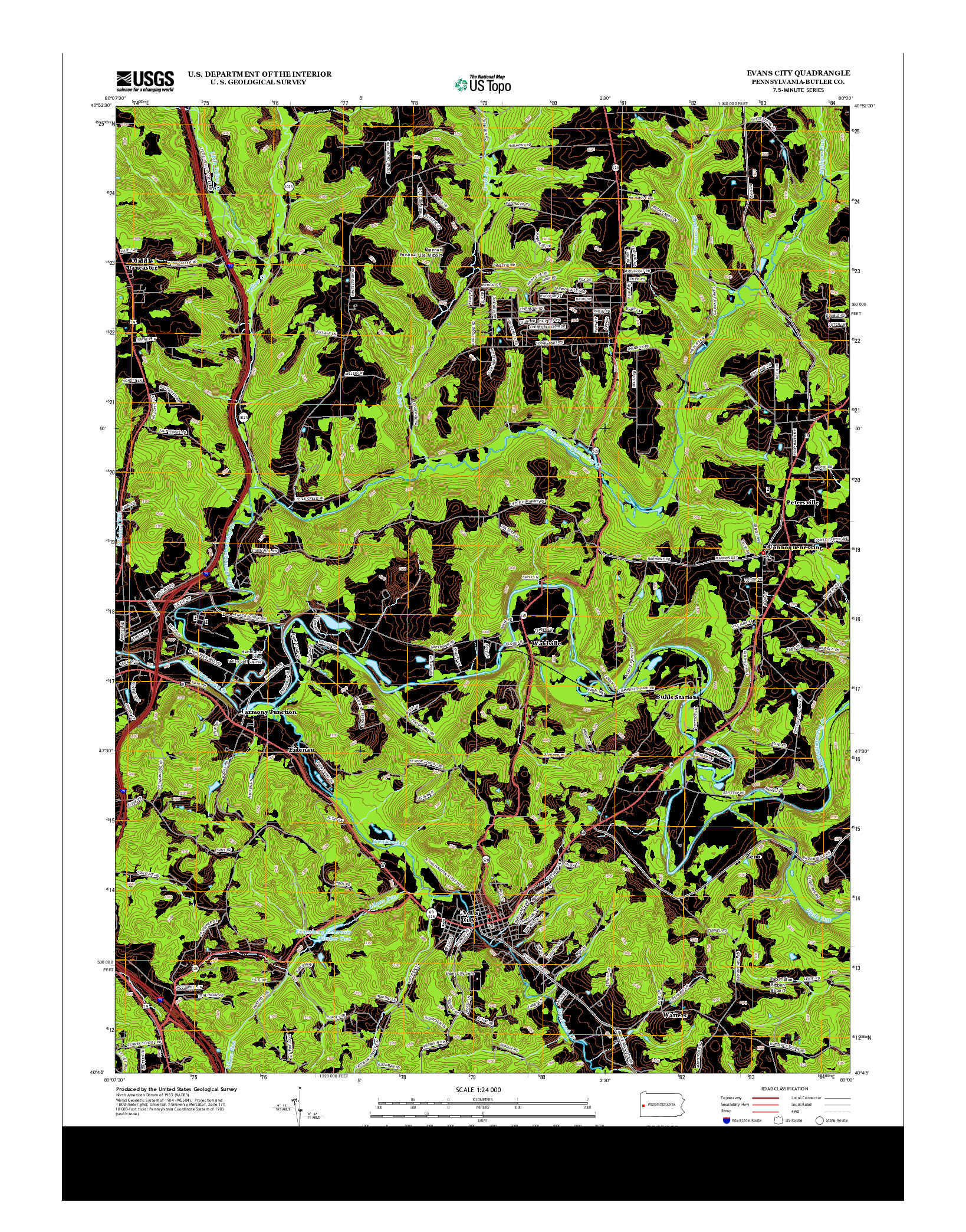 USGS US TOPO 7.5-MINUTE MAP FOR EVANS CITY, PA 2013