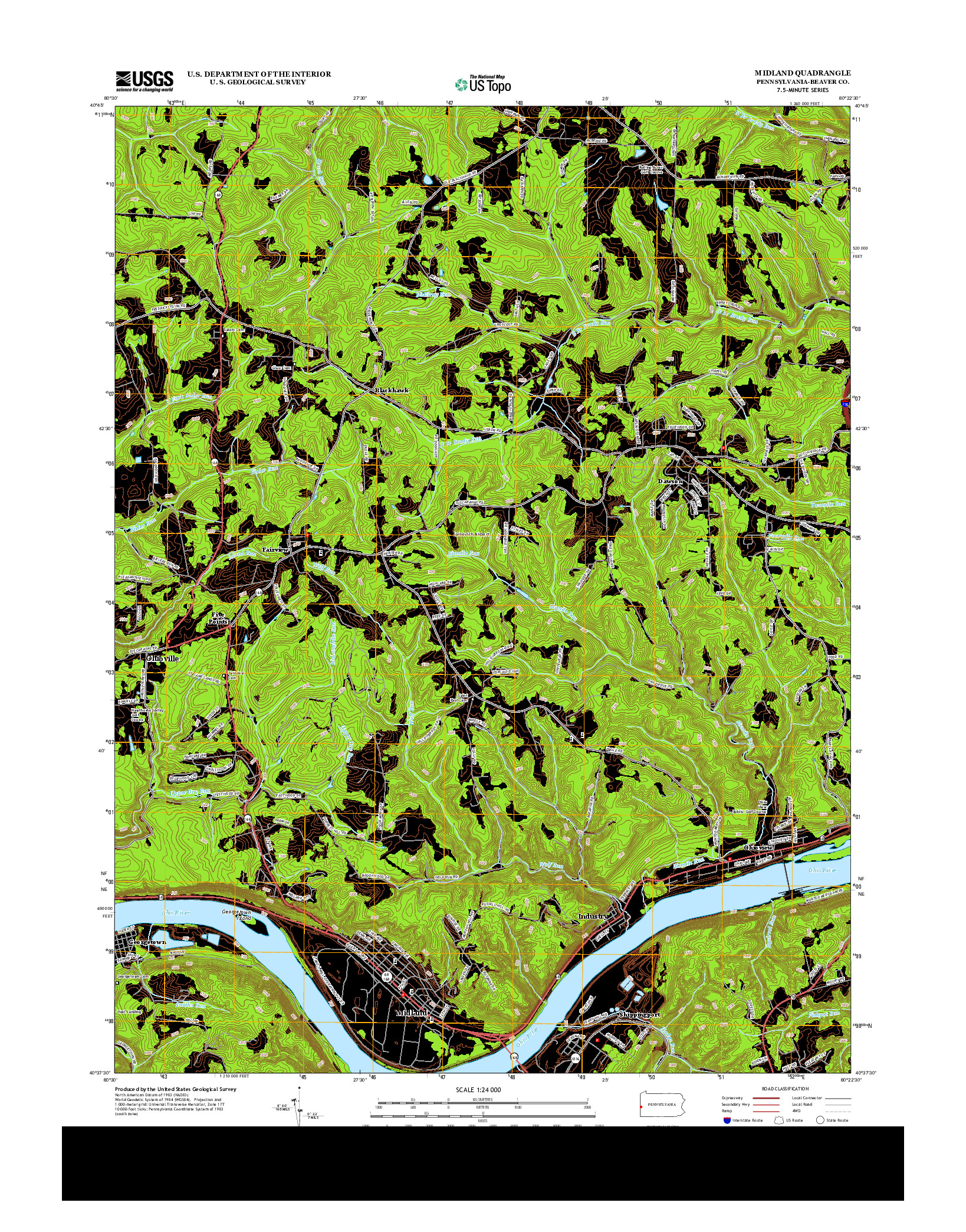 USGS US TOPO 7.5-MINUTE MAP FOR MIDLAND, PA 2013