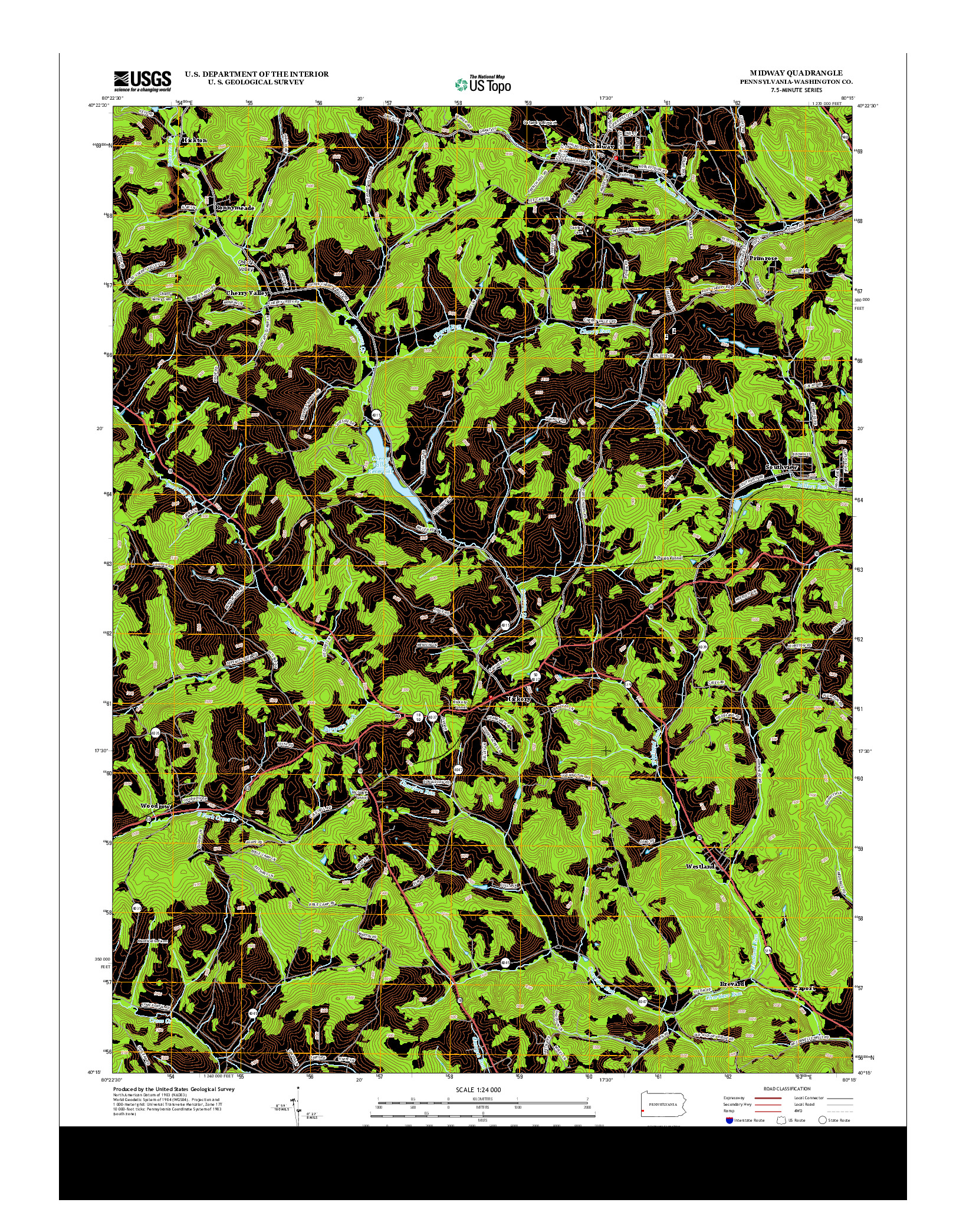 USGS US TOPO 7.5-MINUTE MAP FOR MIDWAY, PA 2013