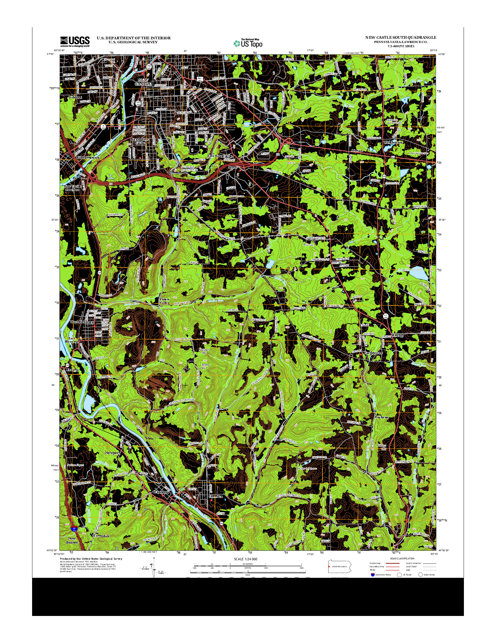 USGS US TOPO 7.5-MINUTE MAP FOR NEW CASTLE SOUTH, PA 2013