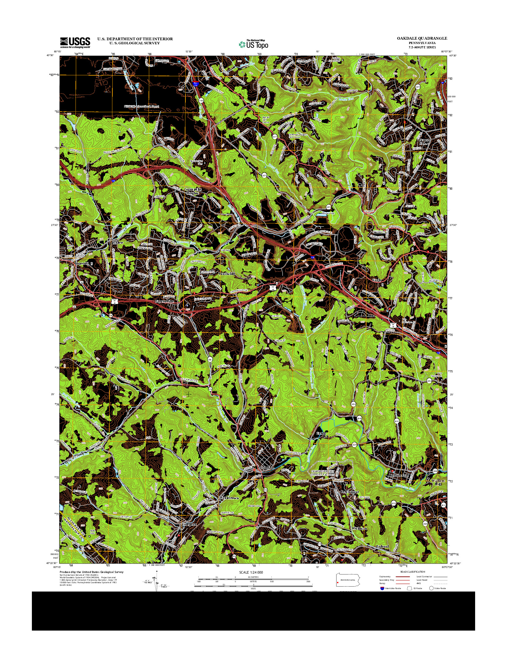 USGS US TOPO 7.5-MINUTE MAP FOR OAKDALE, PA 2013