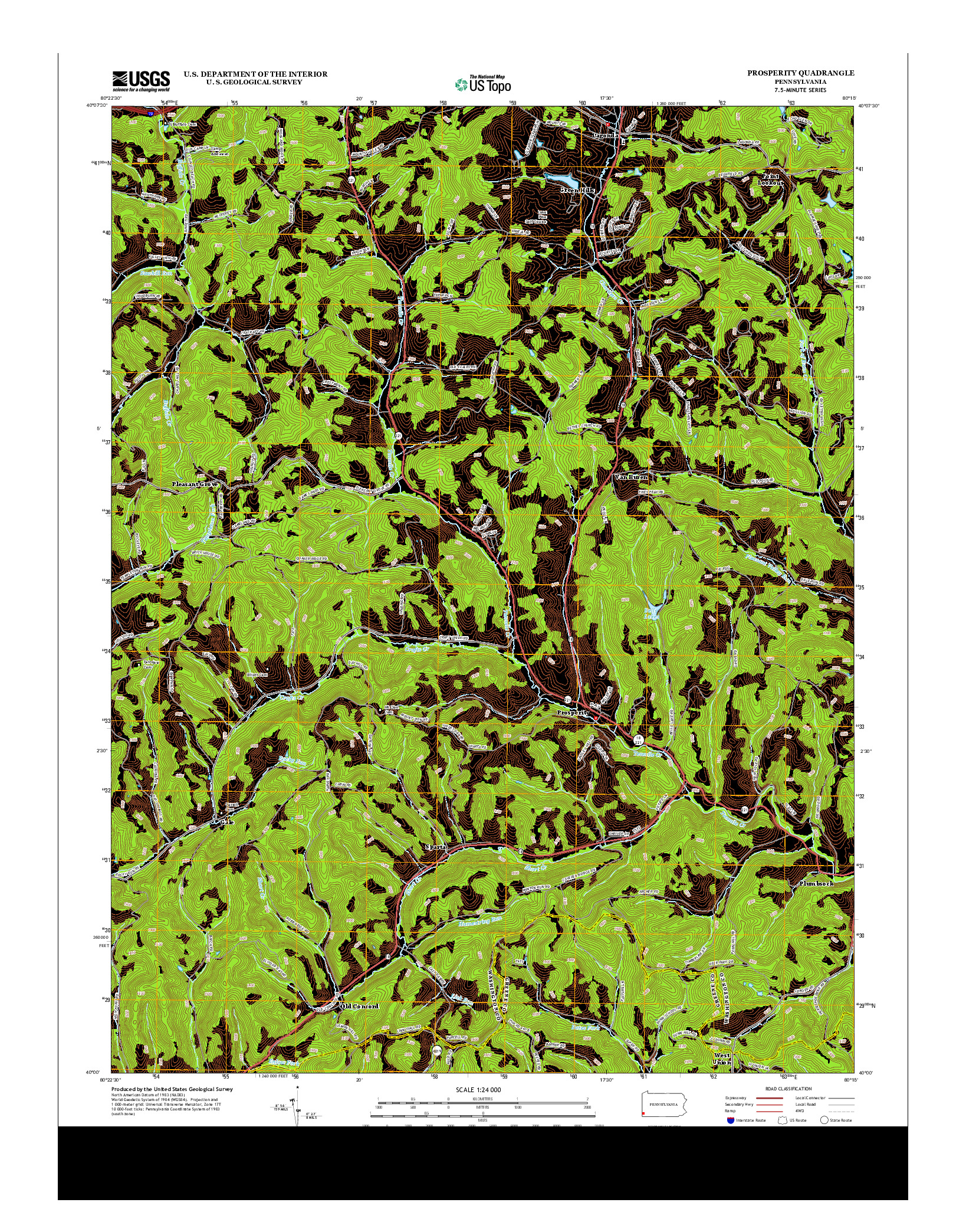 USGS US TOPO 7.5-MINUTE MAP FOR PROSPERITY, PA 2013