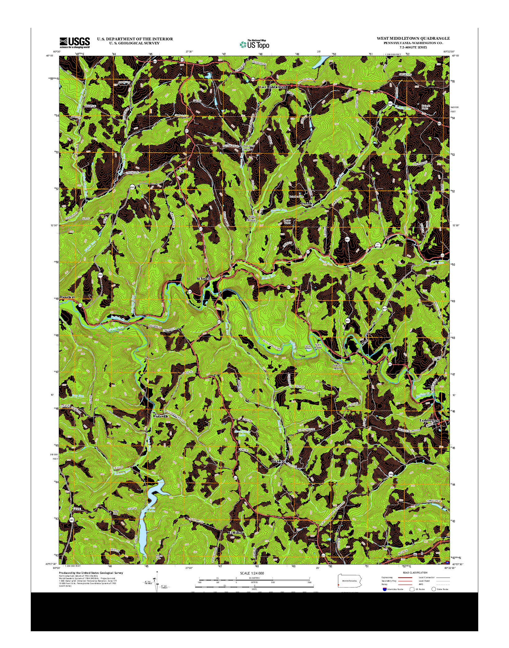 USGS US TOPO 7.5-MINUTE MAP FOR WEST MIDDLETOWN, PA 2013