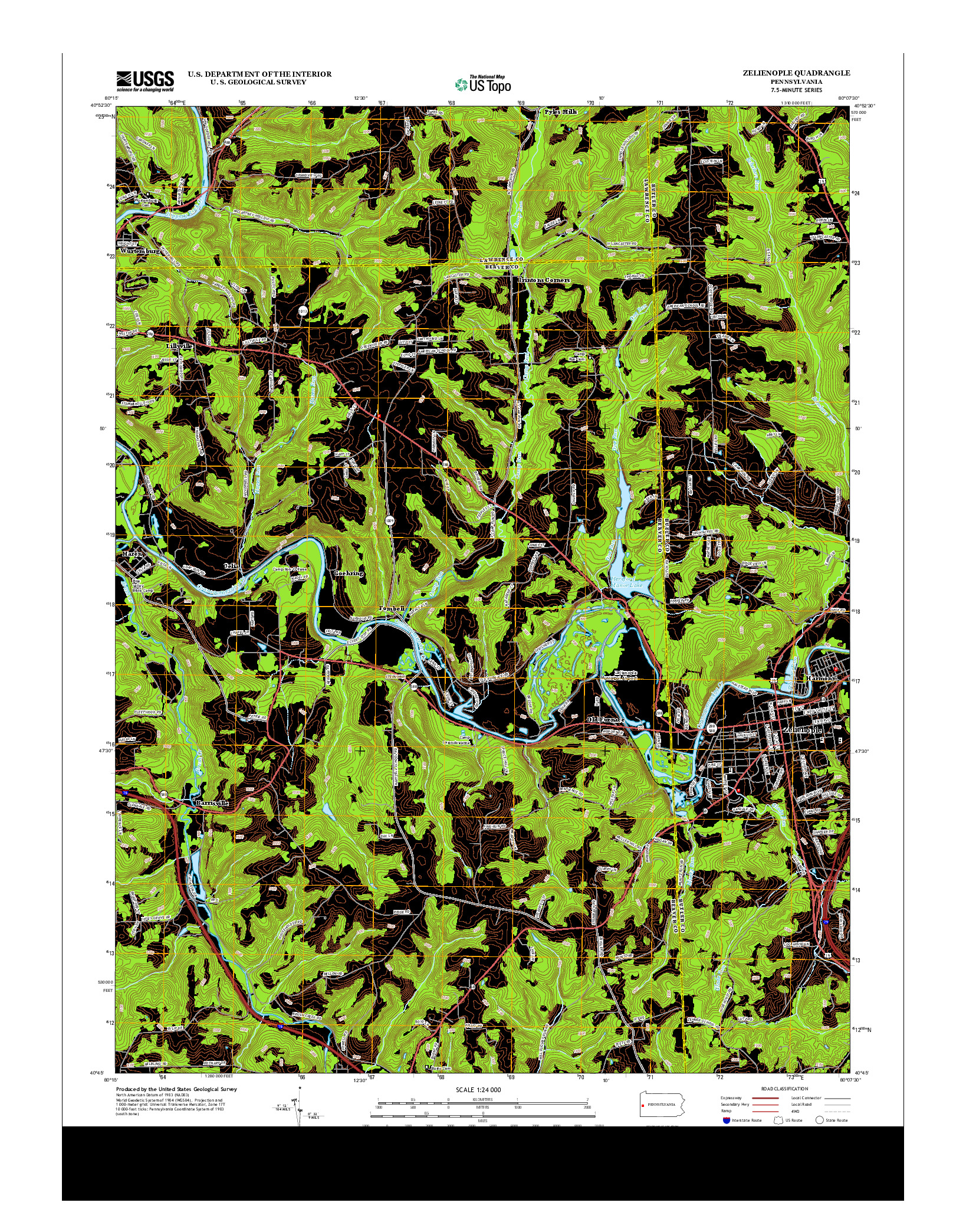 USGS US TOPO 7.5-MINUTE MAP FOR ZELIENOPLE, PA 2013