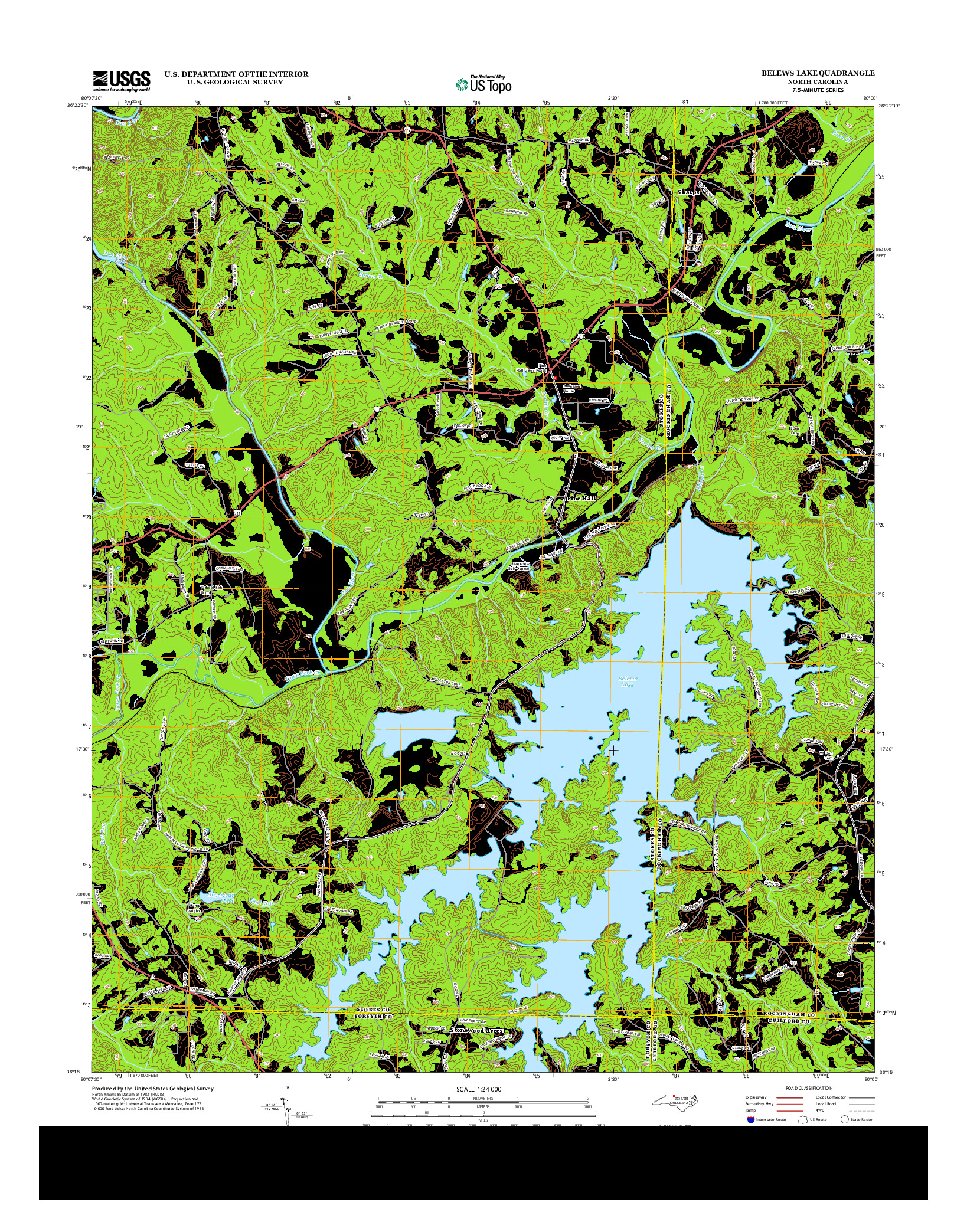 USGS US TOPO 7.5-MINUTE MAP FOR BELEWS LAKE, NC 2013