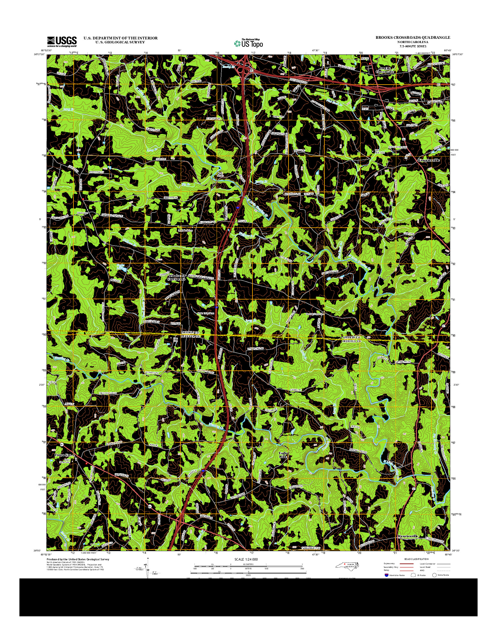 USGS US TOPO 7.5-MINUTE MAP FOR BROOKS CROSSROADS, NC 2013