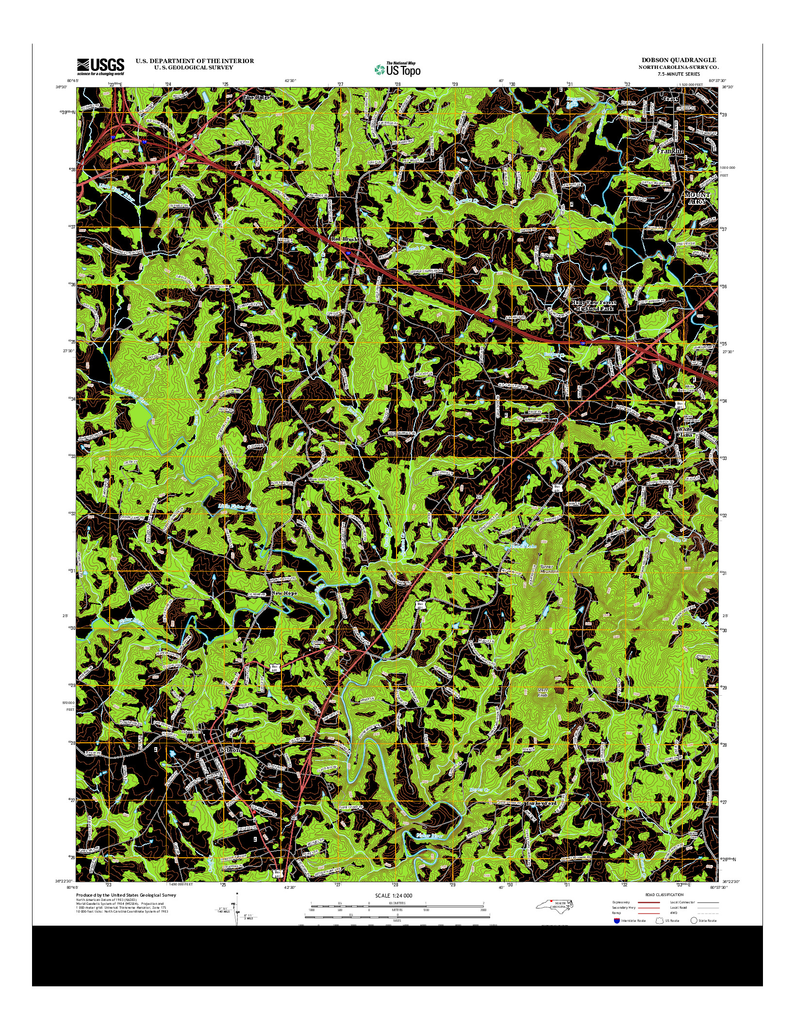 USGS US TOPO 7.5-MINUTE MAP FOR DOBSON, NC 2013