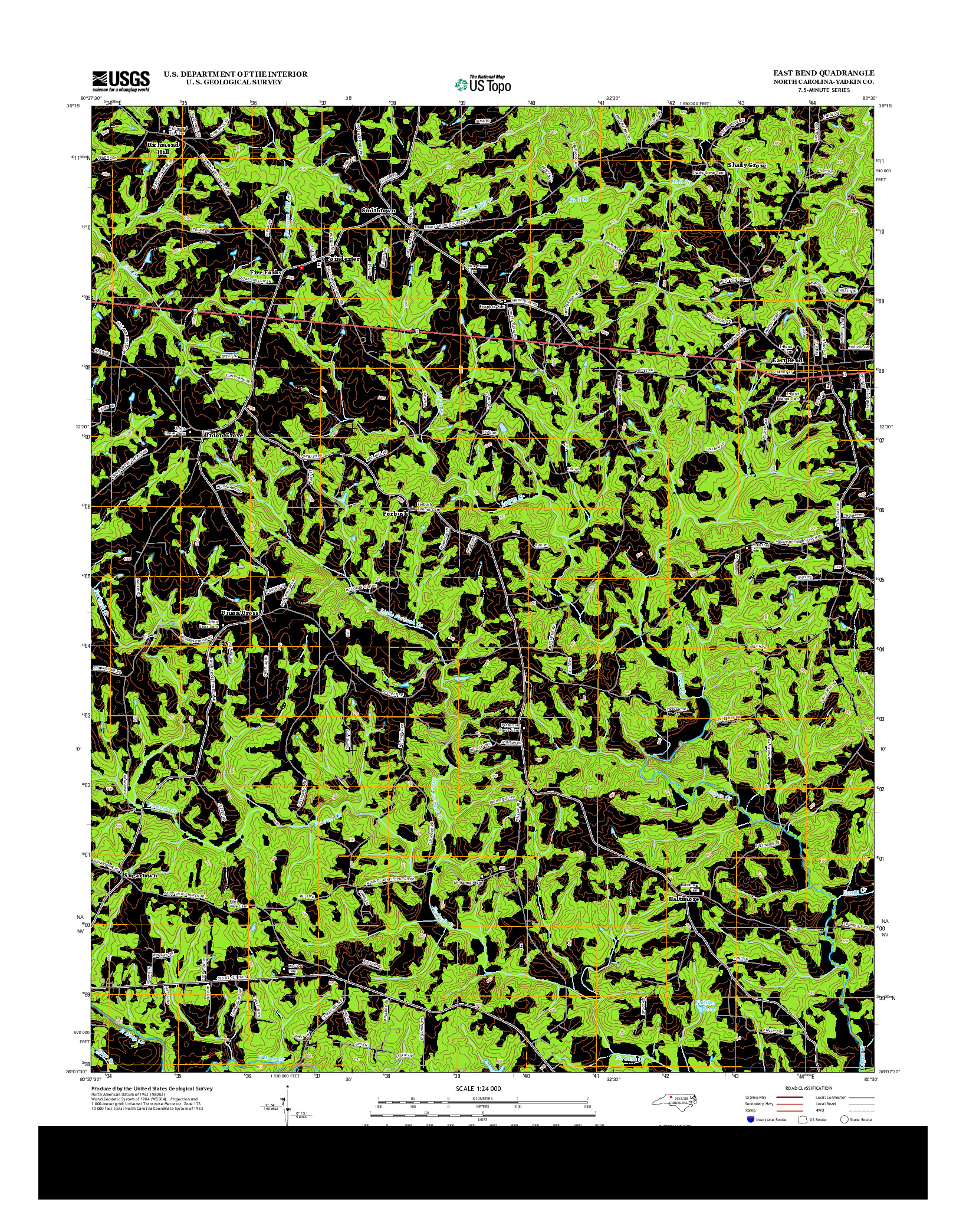 USGS US TOPO 7.5-MINUTE MAP FOR EAST BEND, NC 2013