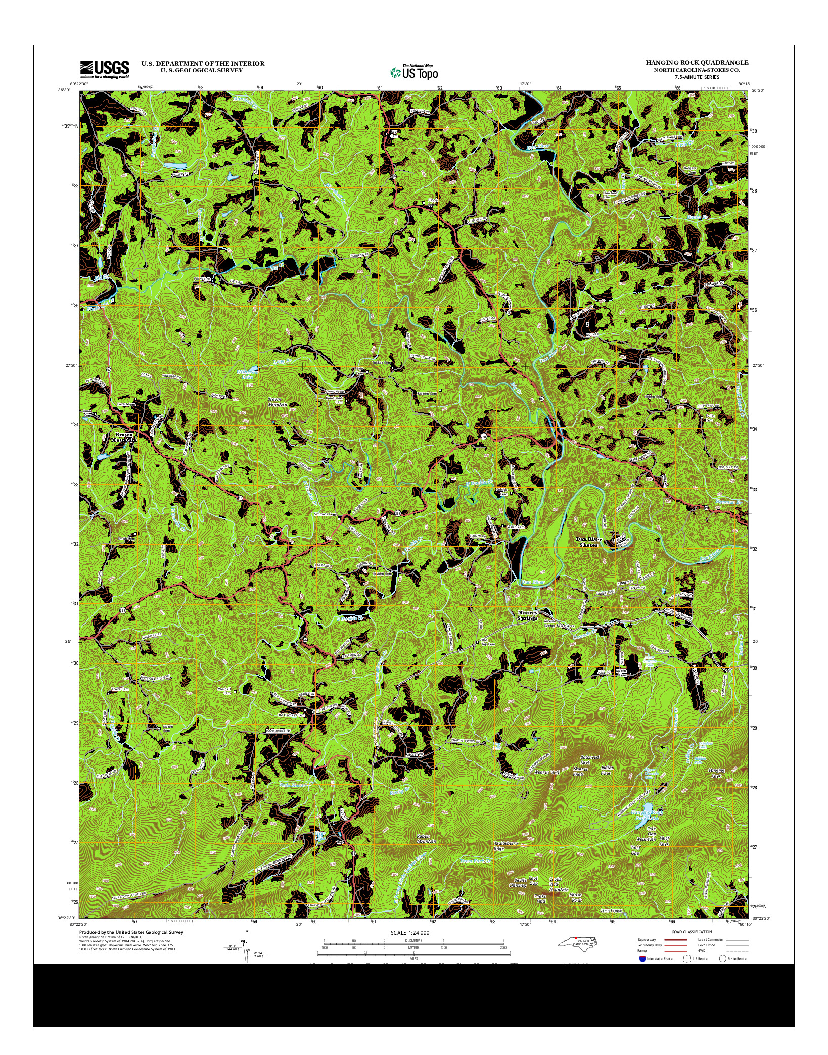 USGS US TOPO 7.5-MINUTE MAP FOR HANGING ROCK, NC 2013