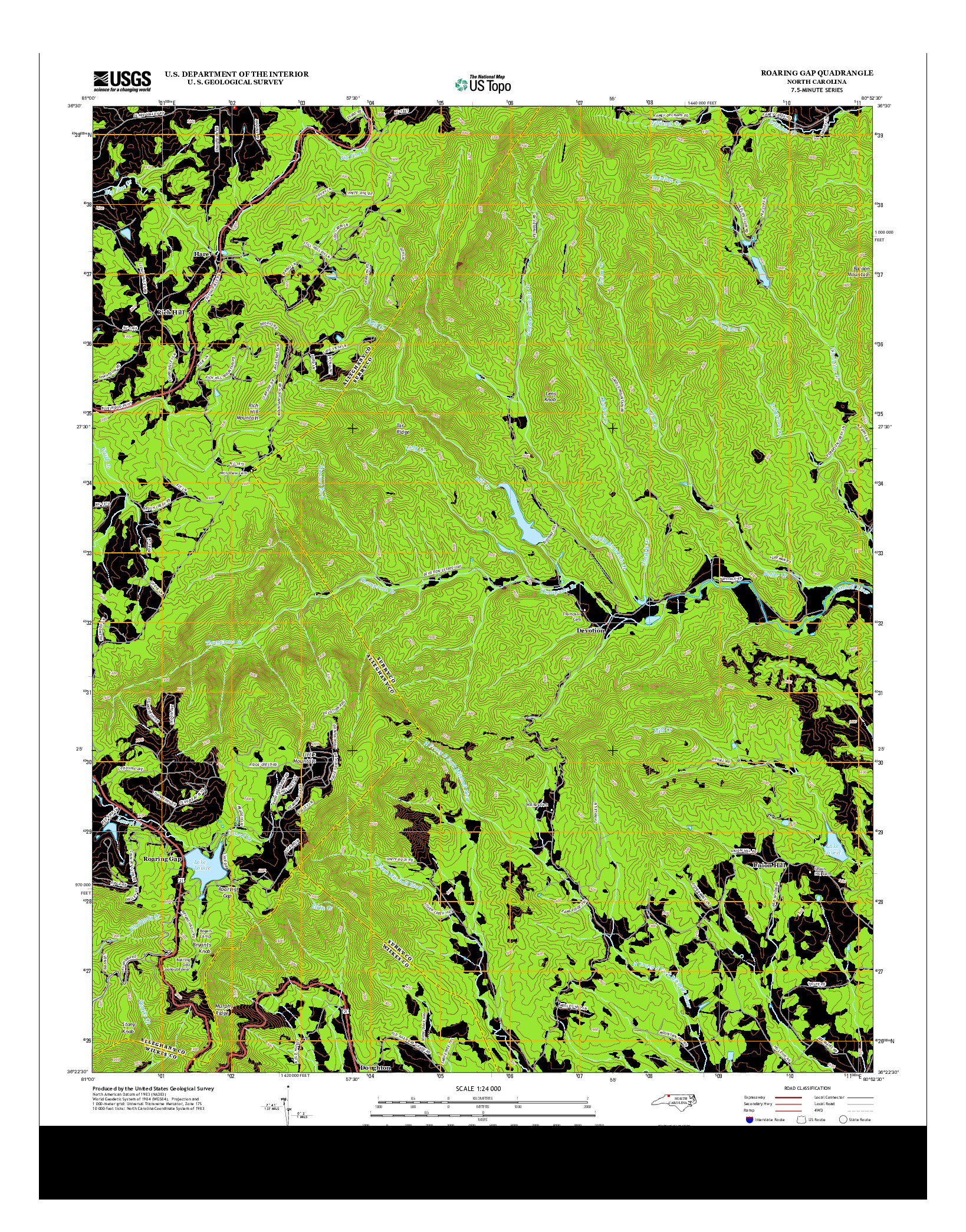 USGS US TOPO 7.5-MINUTE MAP FOR ROARING GAP, NC 2013