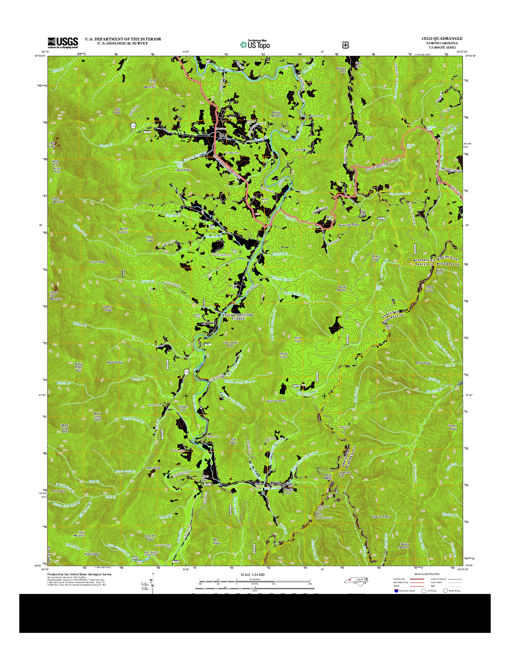 USGS US TOPO 7.5-MINUTE MAP FOR CELO, NC 2013