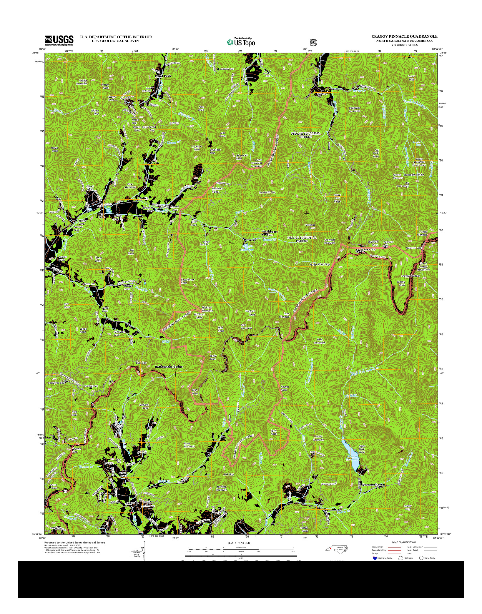 USGS US TOPO 7.5-MINUTE MAP FOR CRAGGY PINNACLE, NC 2013