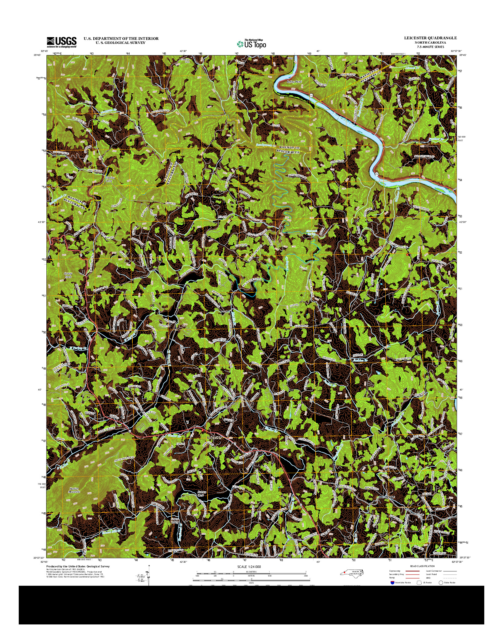 USGS US TOPO 7.5-MINUTE MAP FOR LEICESTER, NC 2013