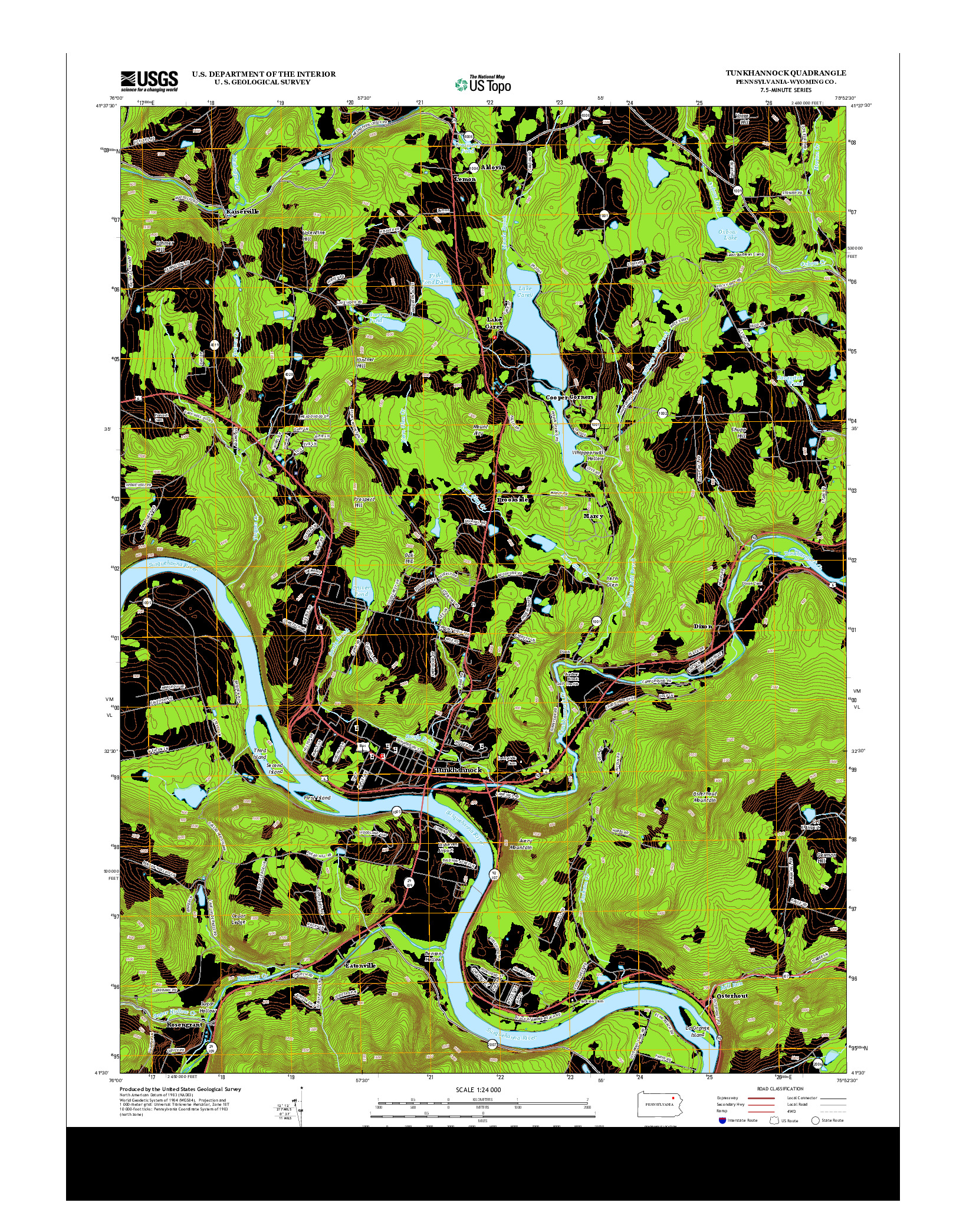 USGS US TOPO 7.5-MINUTE MAP FOR TUNKHANNOCK, PA 2013
