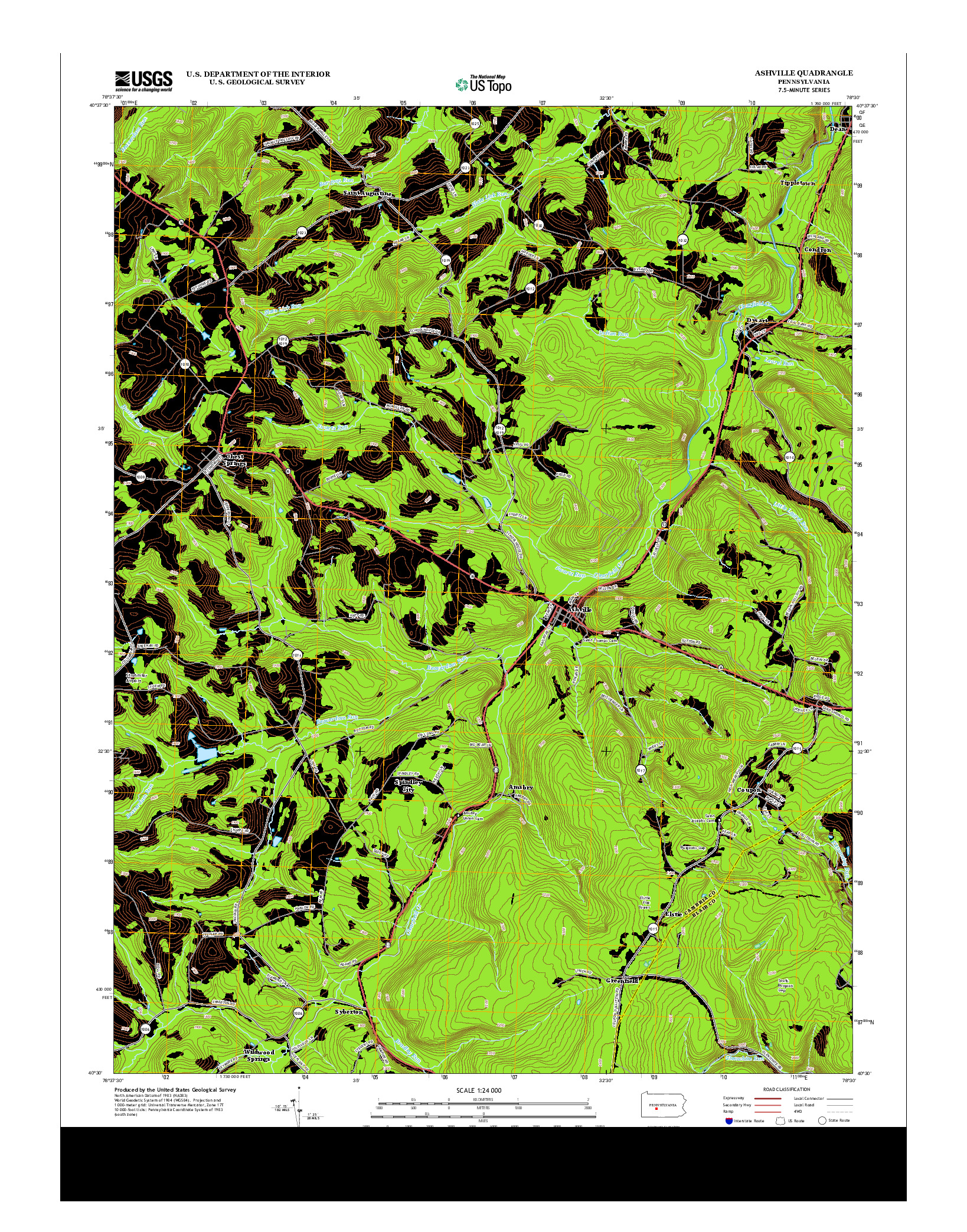 USGS US TOPO 7.5-MINUTE MAP FOR ASHVILLE, PA 2013