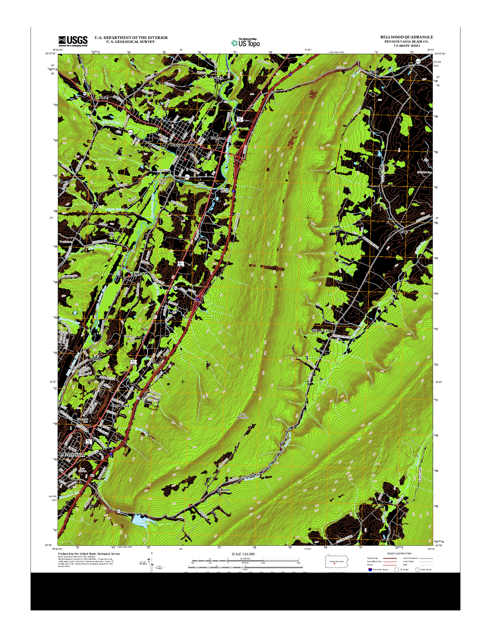 USGS US TOPO 7.5-MINUTE MAP FOR BELLWOOD, PA 2013