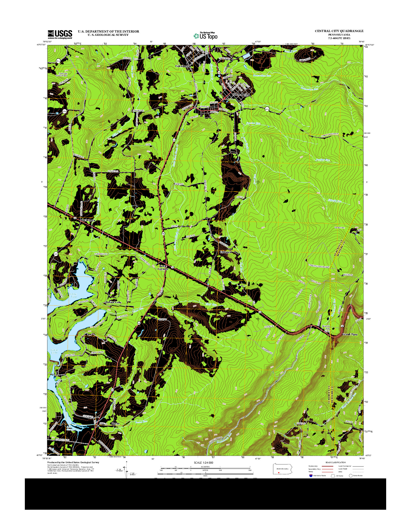 USGS US TOPO 7.5-MINUTE MAP FOR CENTRAL CITY, PA 2013