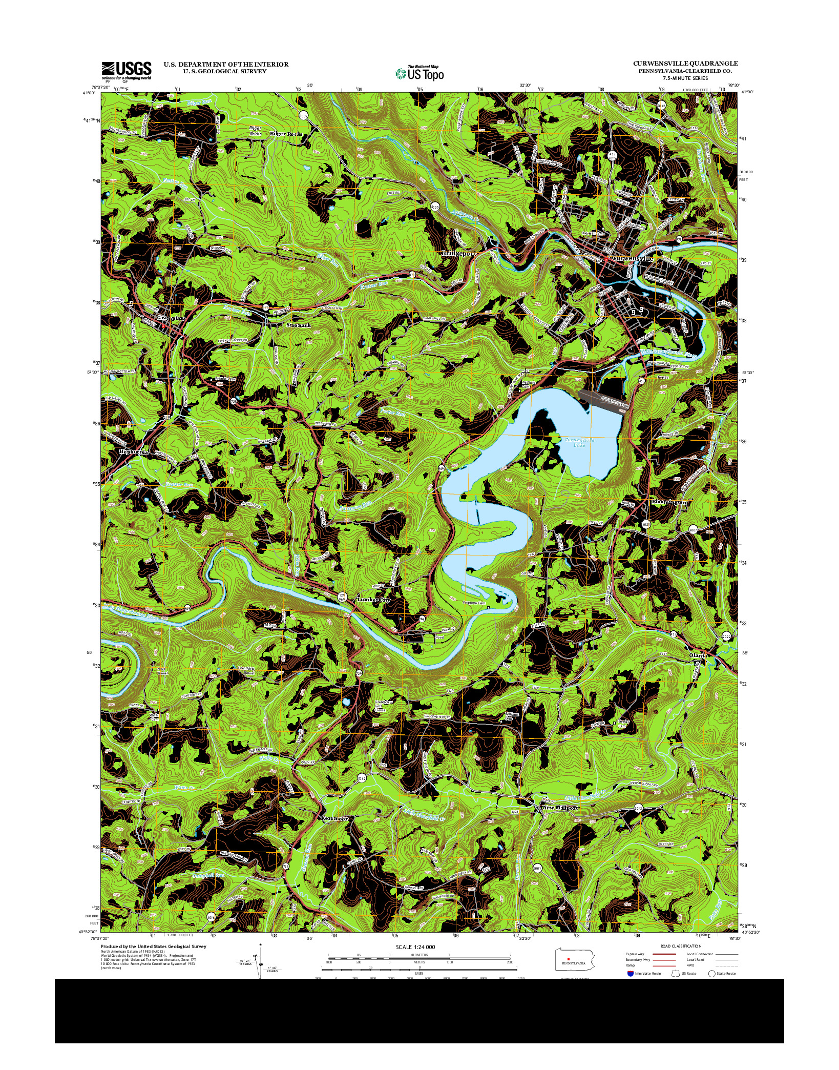 USGS US TOPO 7.5-MINUTE MAP FOR CURWENSVILLE, PA 2013