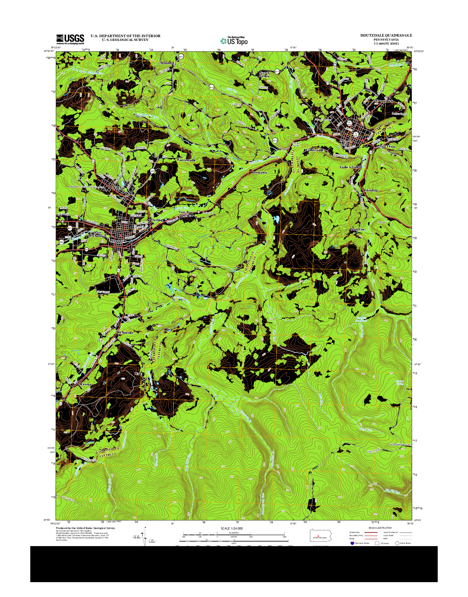 USGS US TOPO 7.5-MINUTE MAP FOR HOUTZDALE, PA 2013