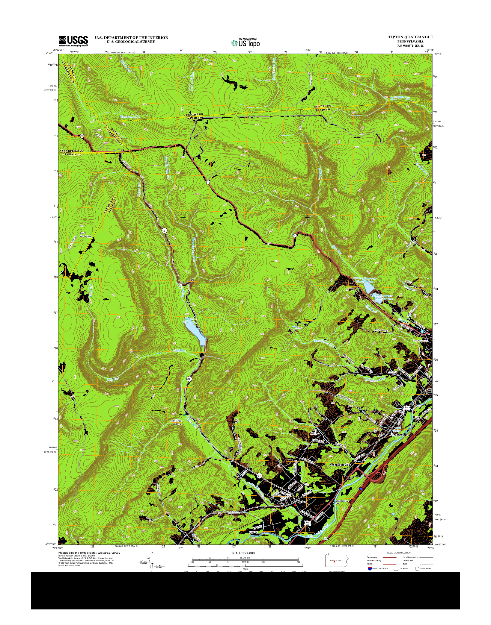 USGS US TOPO 7.5-MINUTE MAP FOR TIPTON, PA 2013