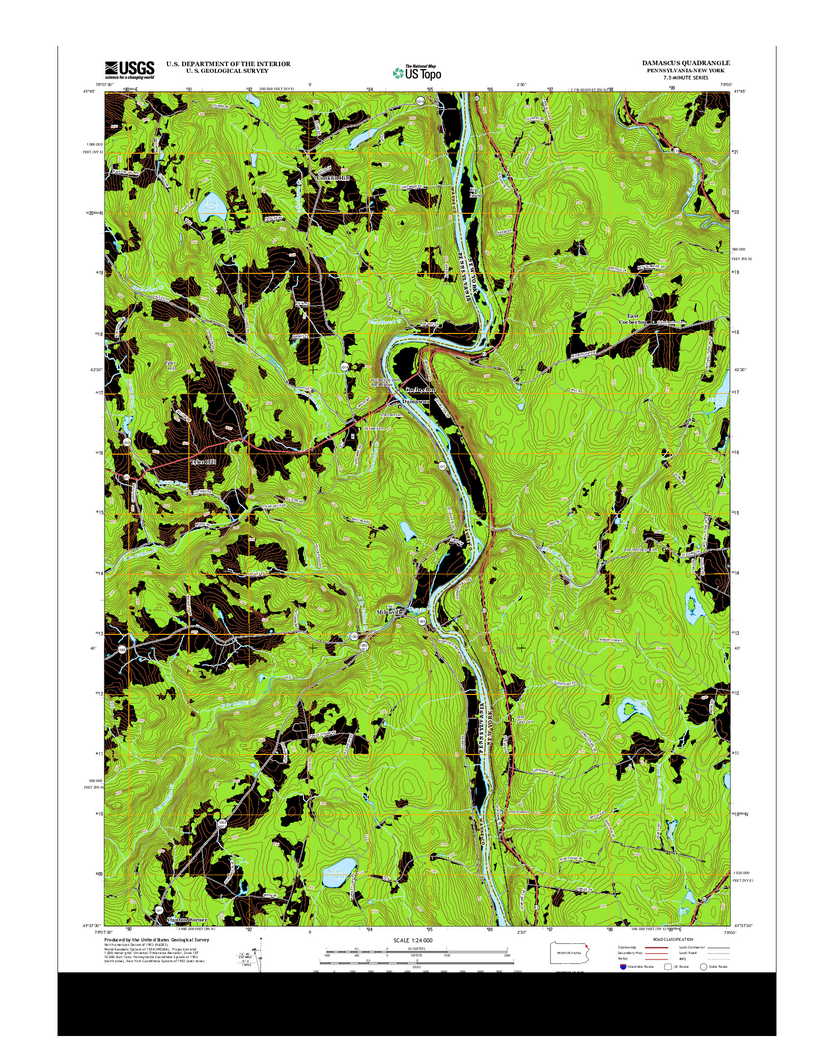 USGS US TOPO 7.5-MINUTE MAP FOR DAMASCUS, PA-NY 2013