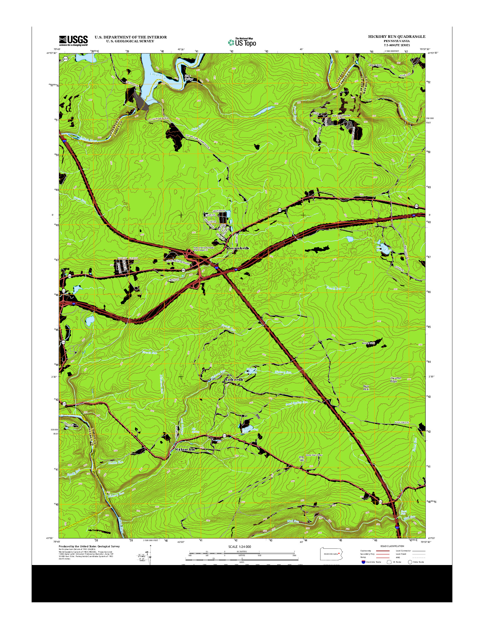 USGS US TOPO 7.5-MINUTE MAP FOR HICKORY RUN, PA 2013