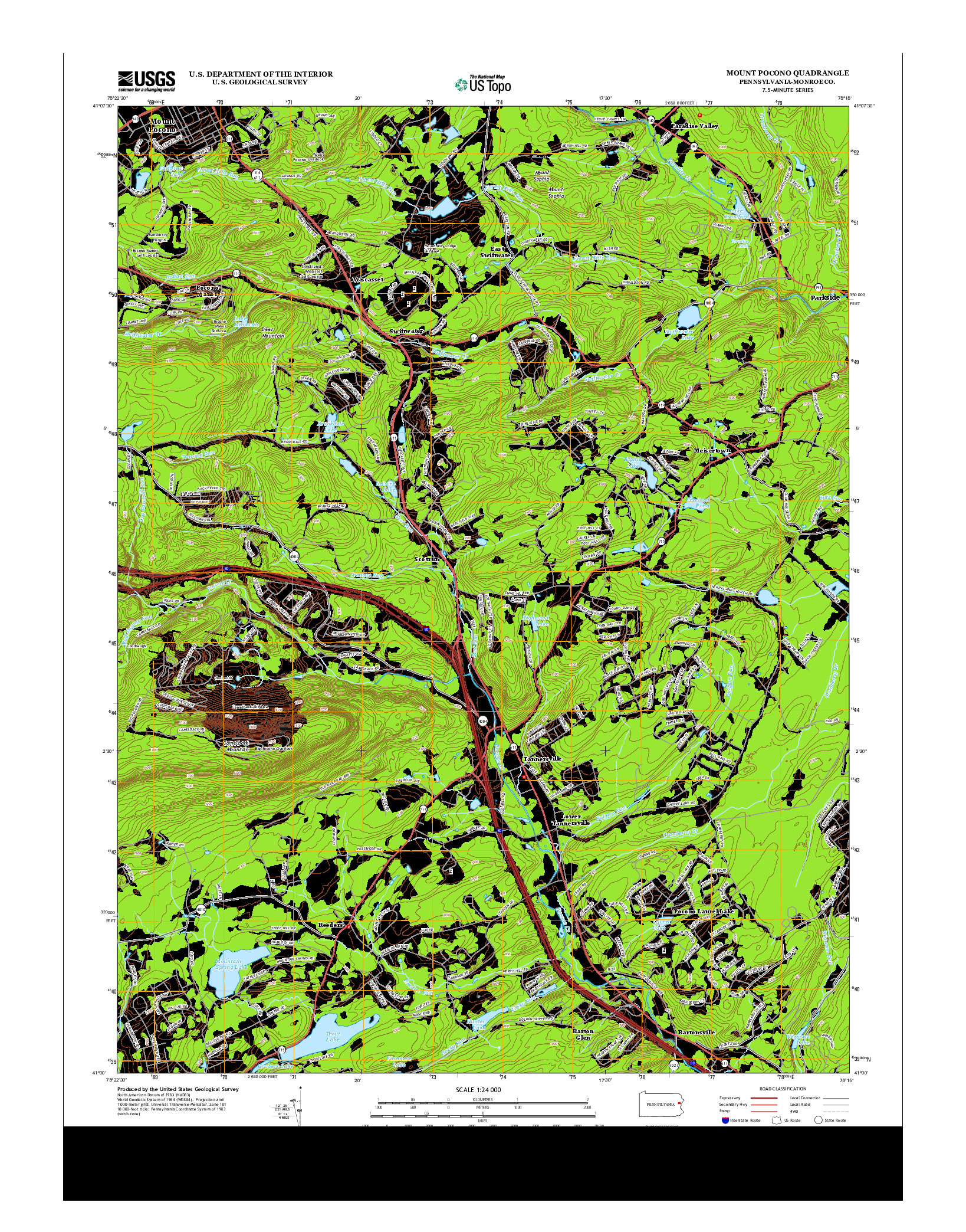 USGS US TOPO 7.5-MINUTE MAP FOR MOUNT POCONO, PA 2013