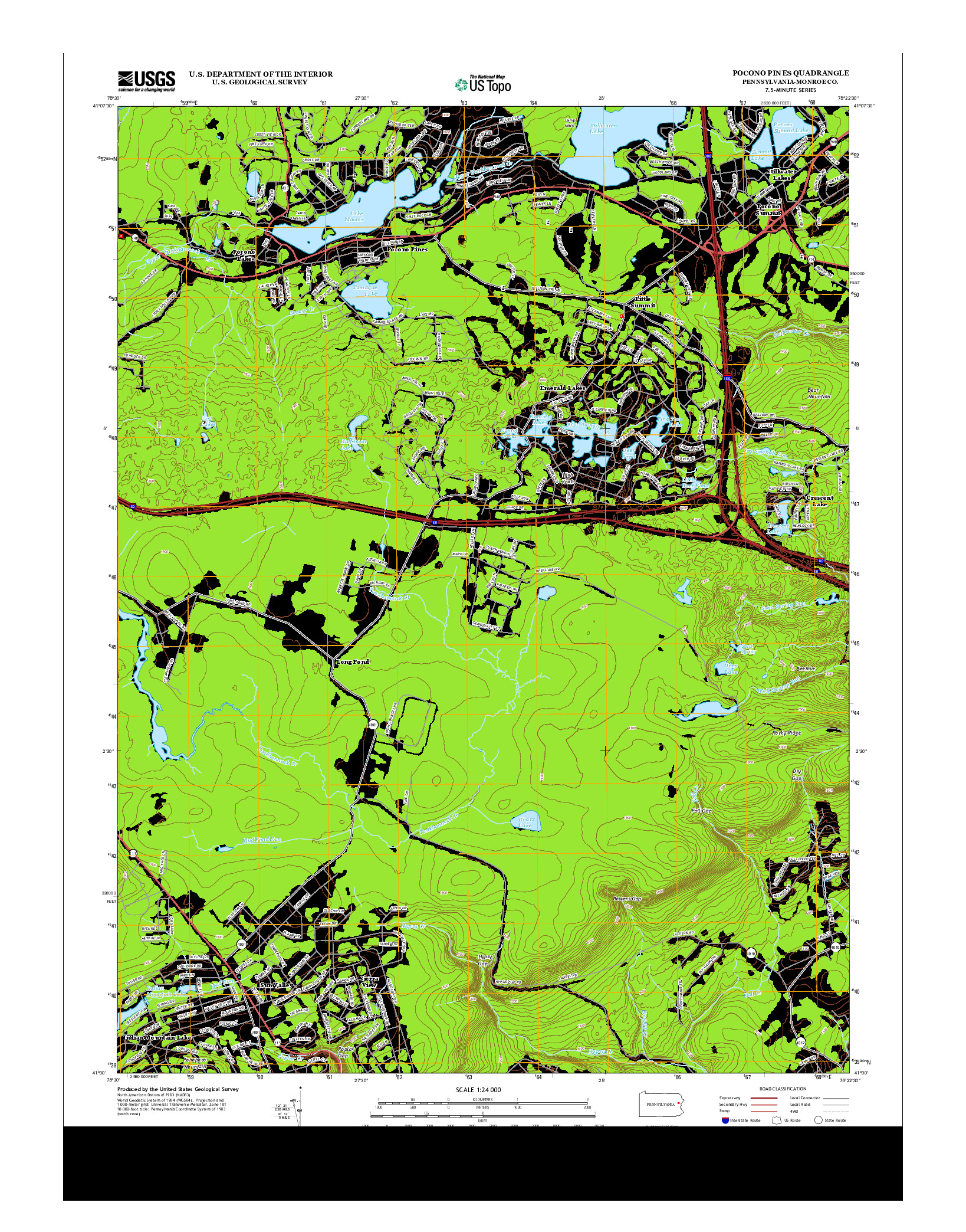 USGS US TOPO 7.5-MINUTE MAP FOR POCONO PINES, PA 2013