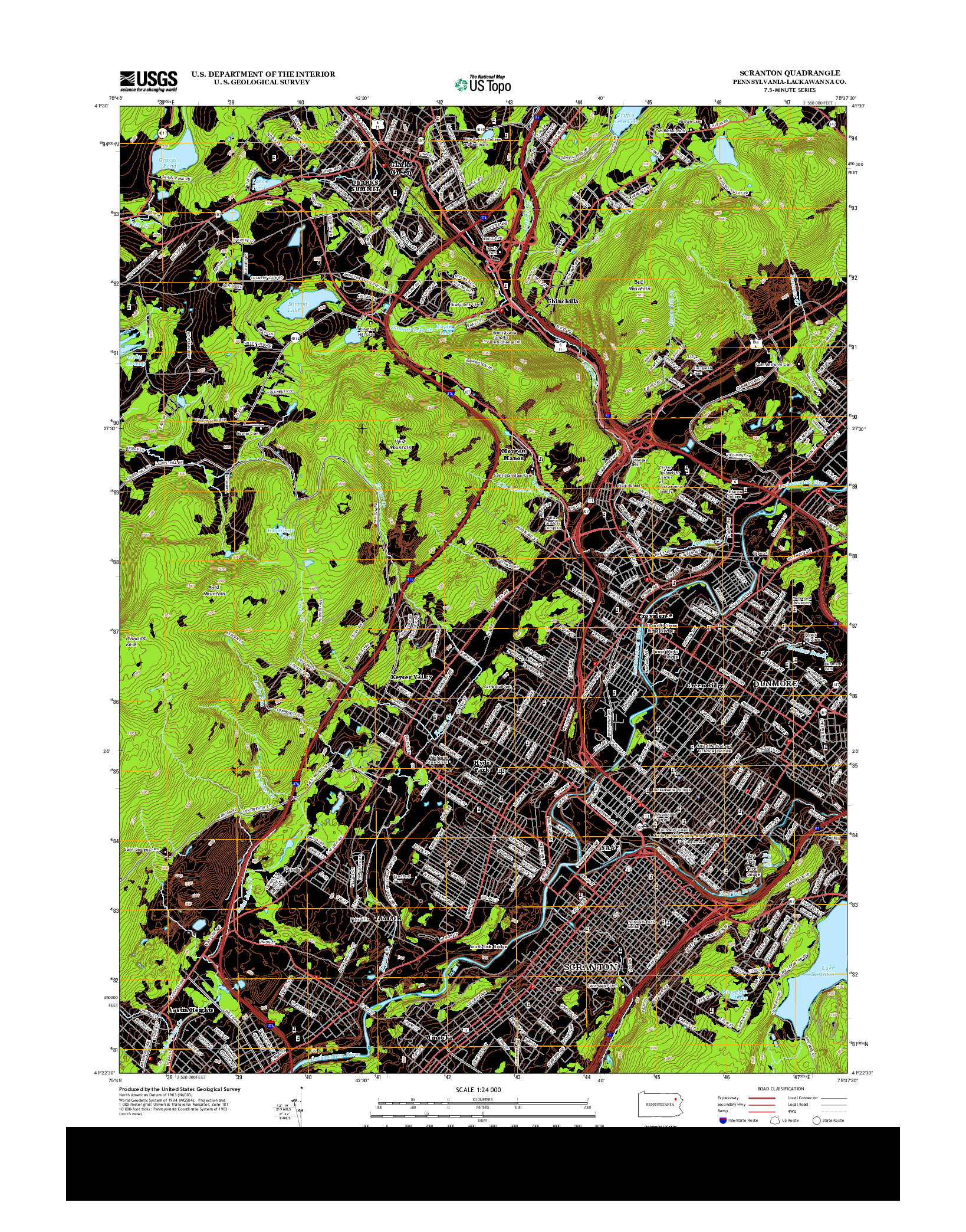 USGS US TOPO 7.5-MINUTE MAP FOR SCRANTON, PA 2013