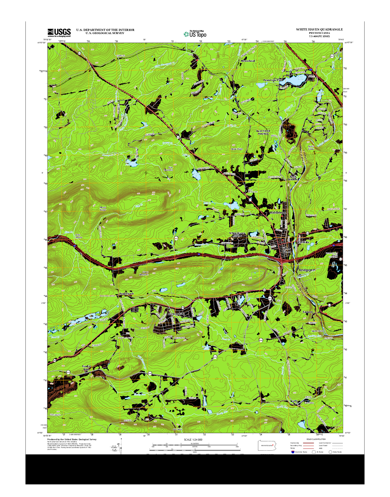USGS US TOPO 7.5-MINUTE MAP FOR WHITE HAVEN, PA 2013