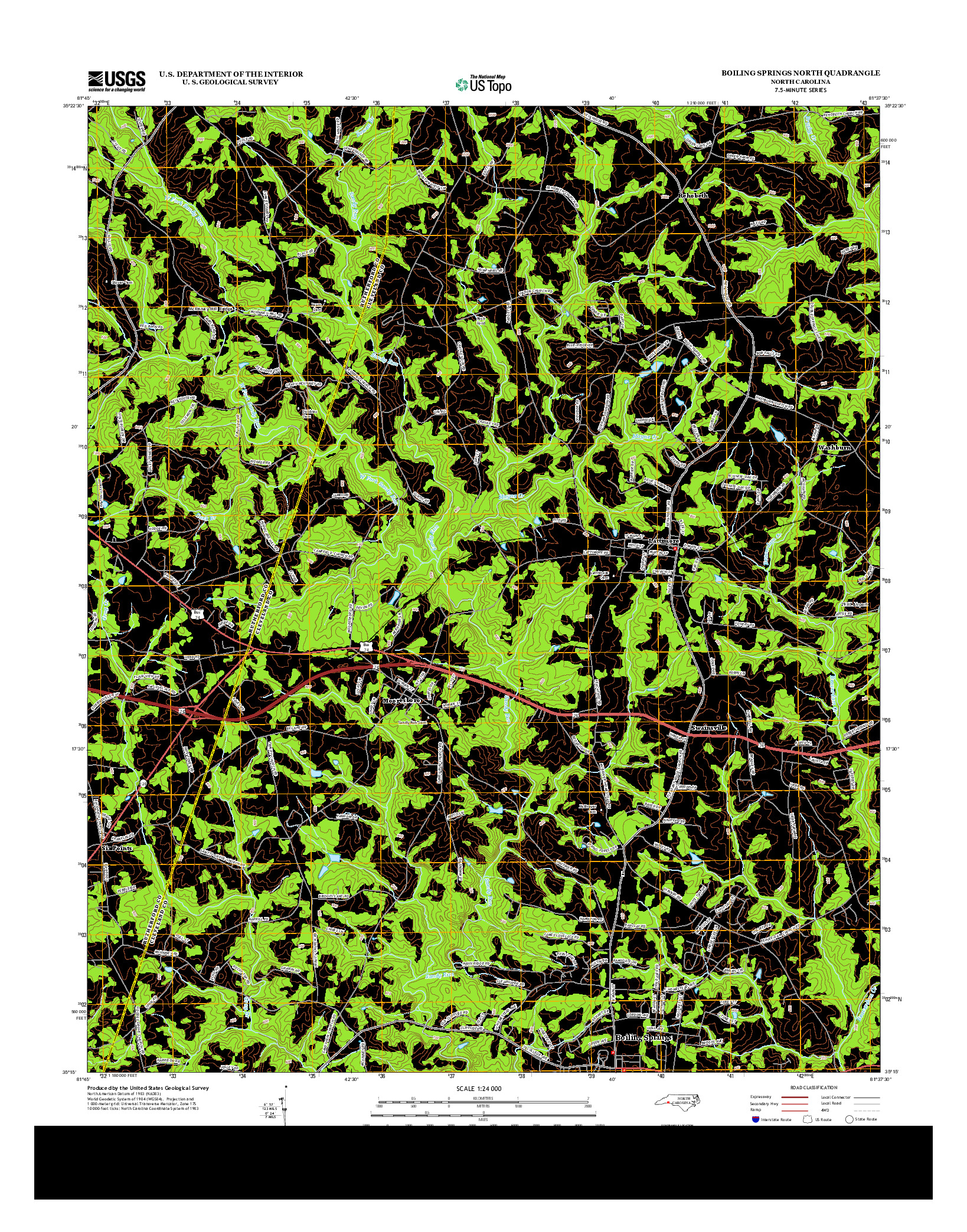 USGS US TOPO 7.5-MINUTE MAP FOR BOILING SPRINGS NORTH, NC 2013