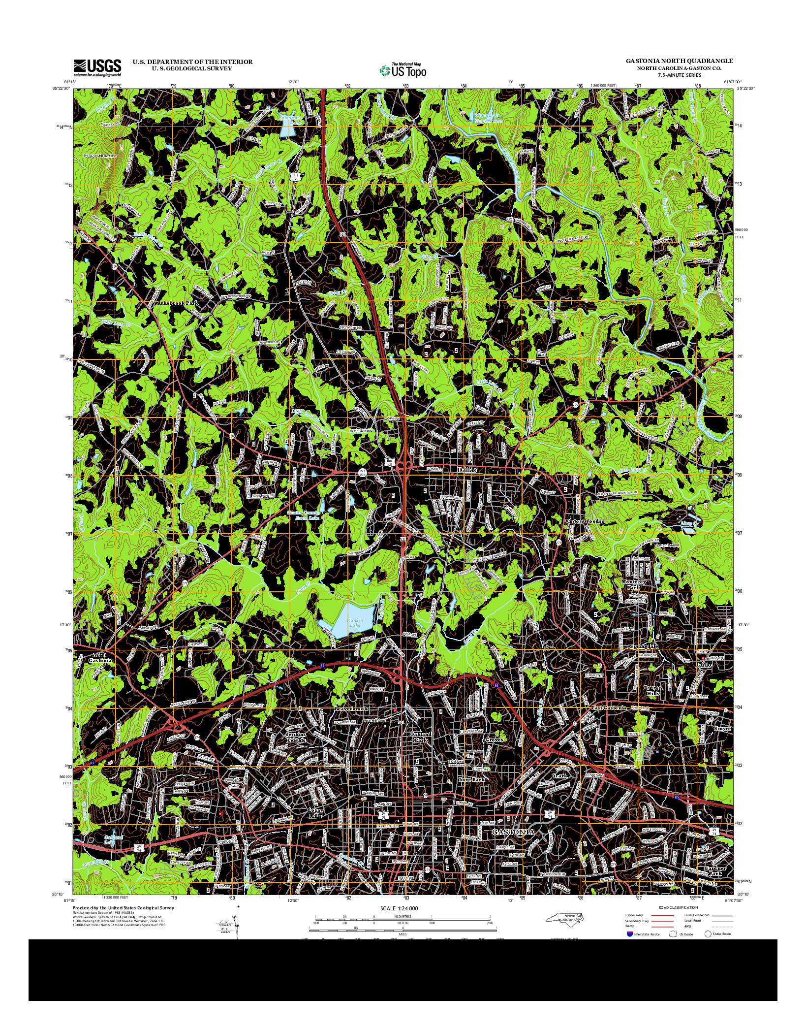 USGS US TOPO 7.5-MINUTE MAP FOR GASTONIA NORTH, NC 2013