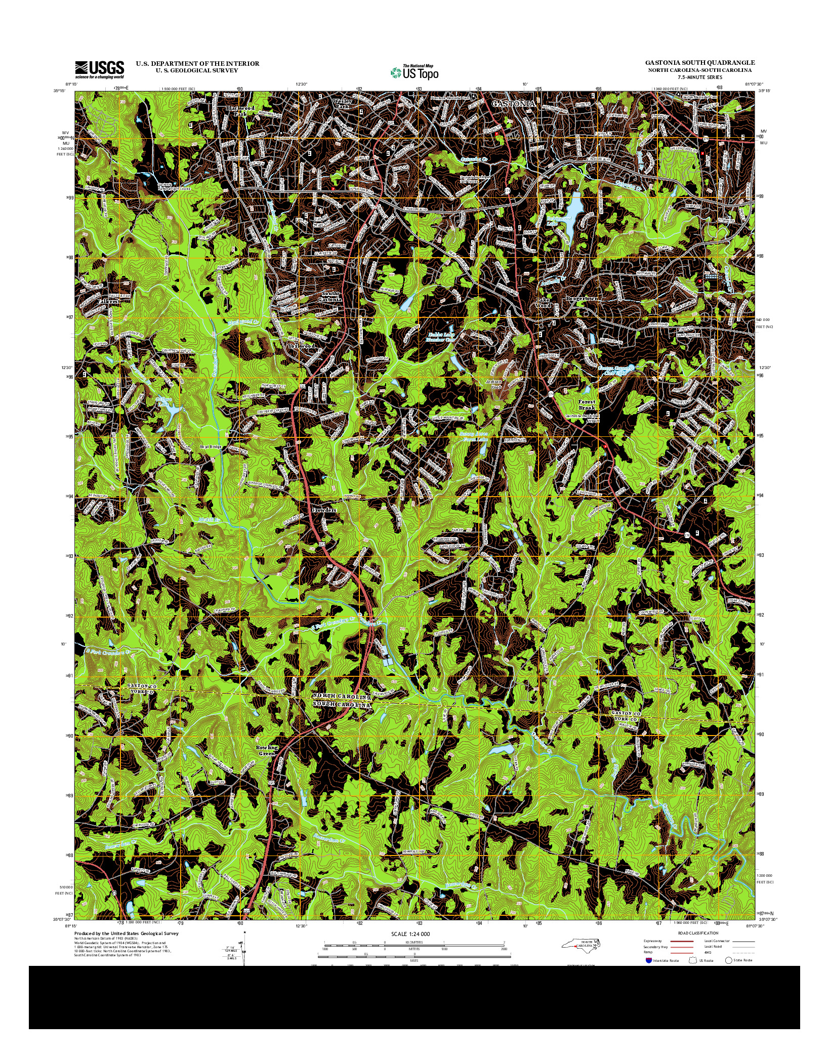 USGS US TOPO 7.5-MINUTE MAP FOR GASTONIA SOUTH, NC-SC 2013