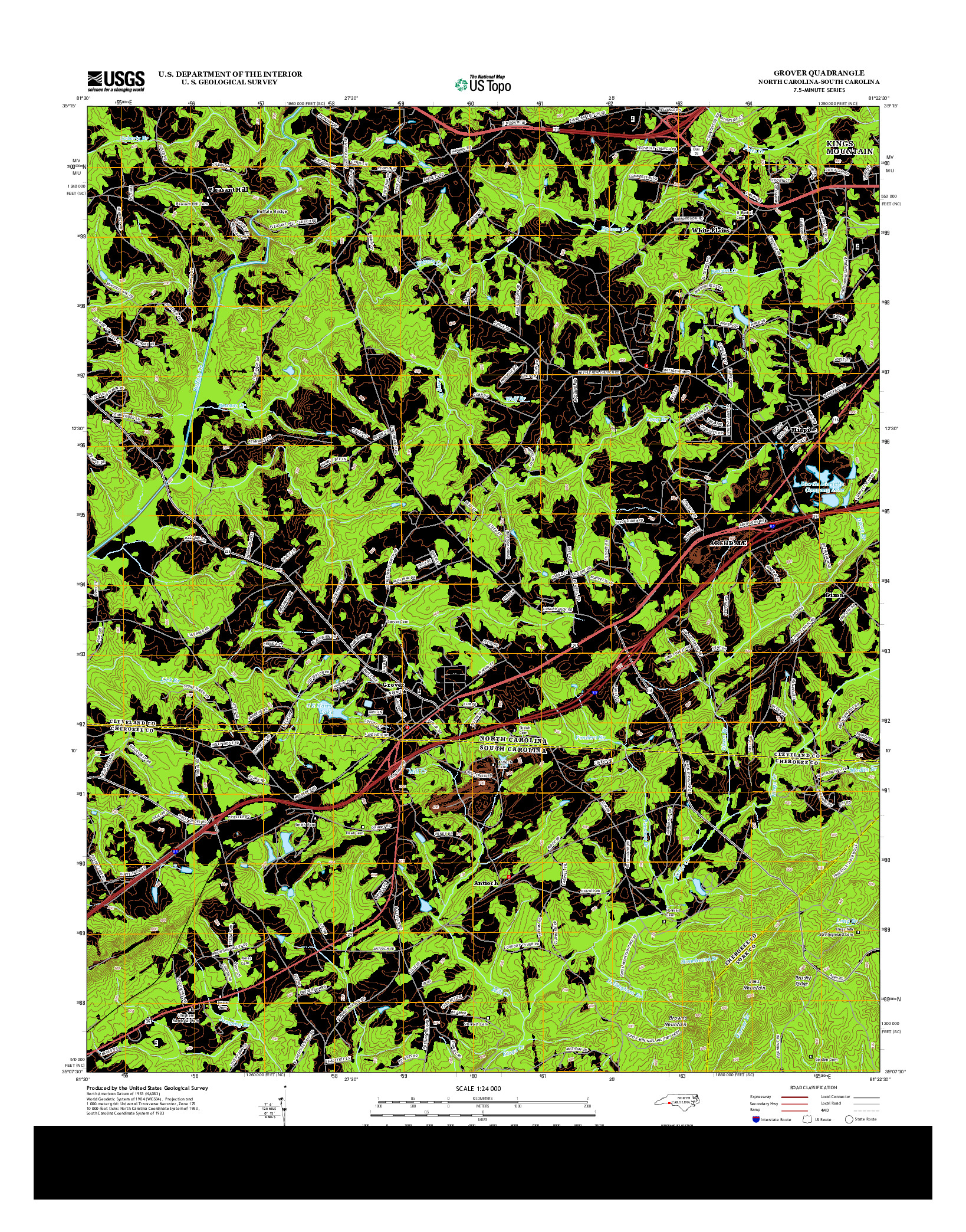 USGS US TOPO 7.5-MINUTE MAP FOR GROVER, NC-SC 2013