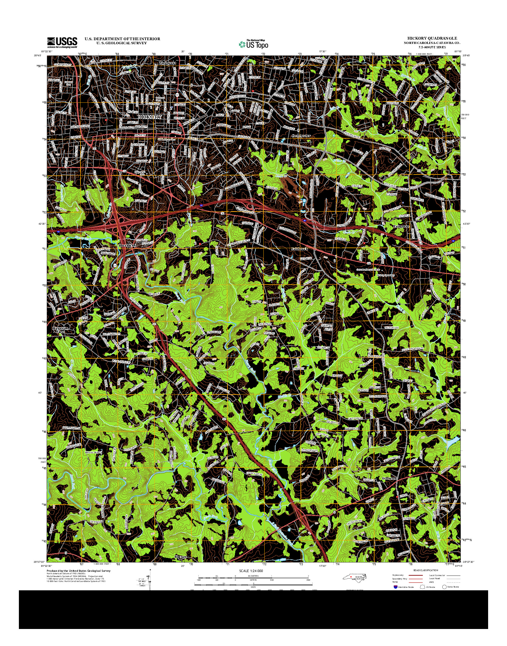 USGS US TOPO 7.5-MINUTE MAP FOR HICKORY, NC 2013