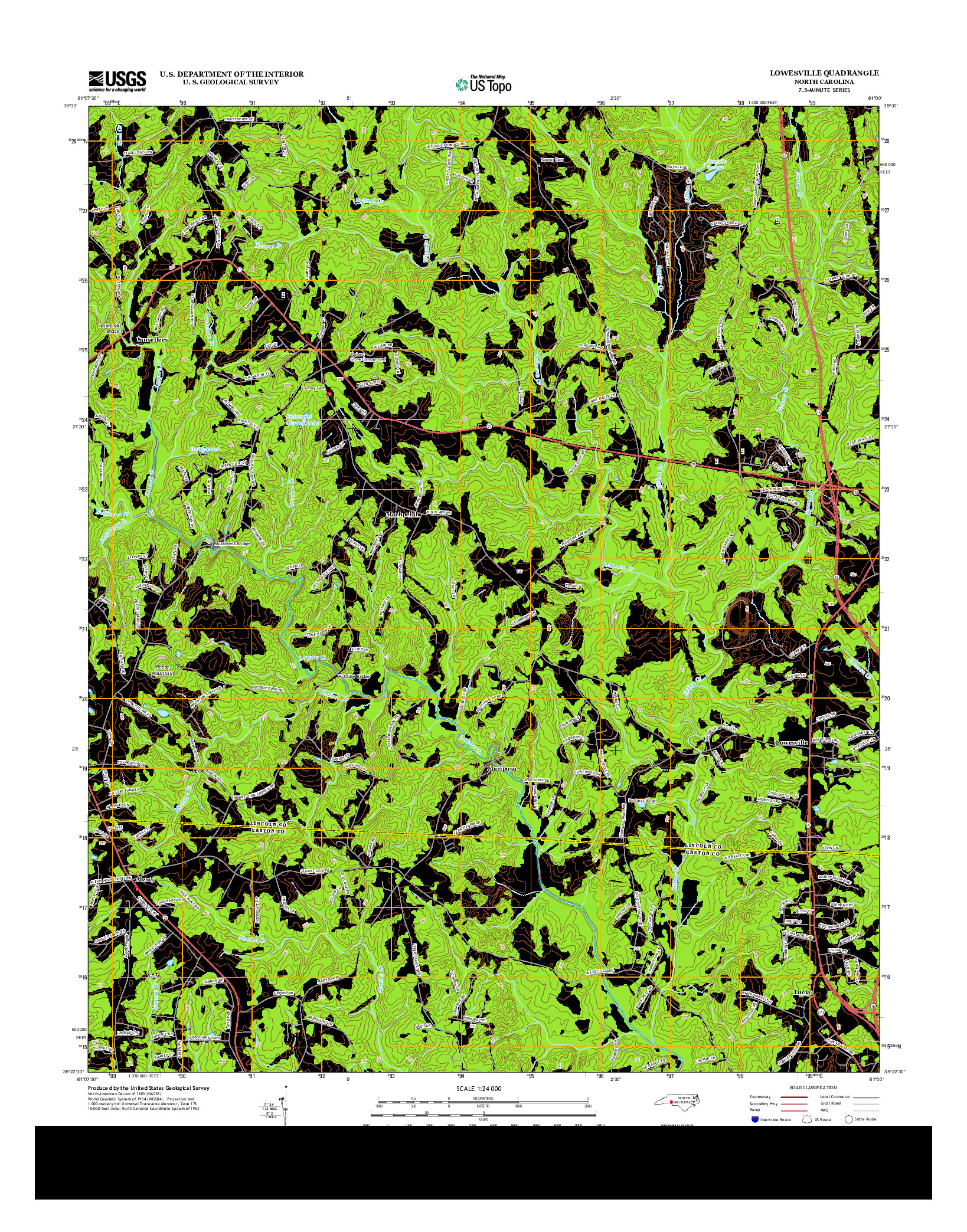 USGS US TOPO 7.5-MINUTE MAP FOR LOWESVILLE, NC 2013